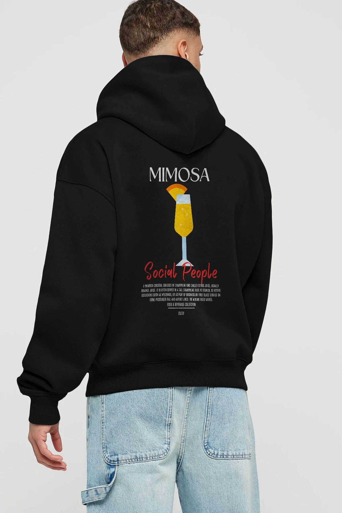 Mimosa Kokteyl Arka Baskılı Hoodie Oversize Kapüşonlu Sweatshirt Erkek Kadın