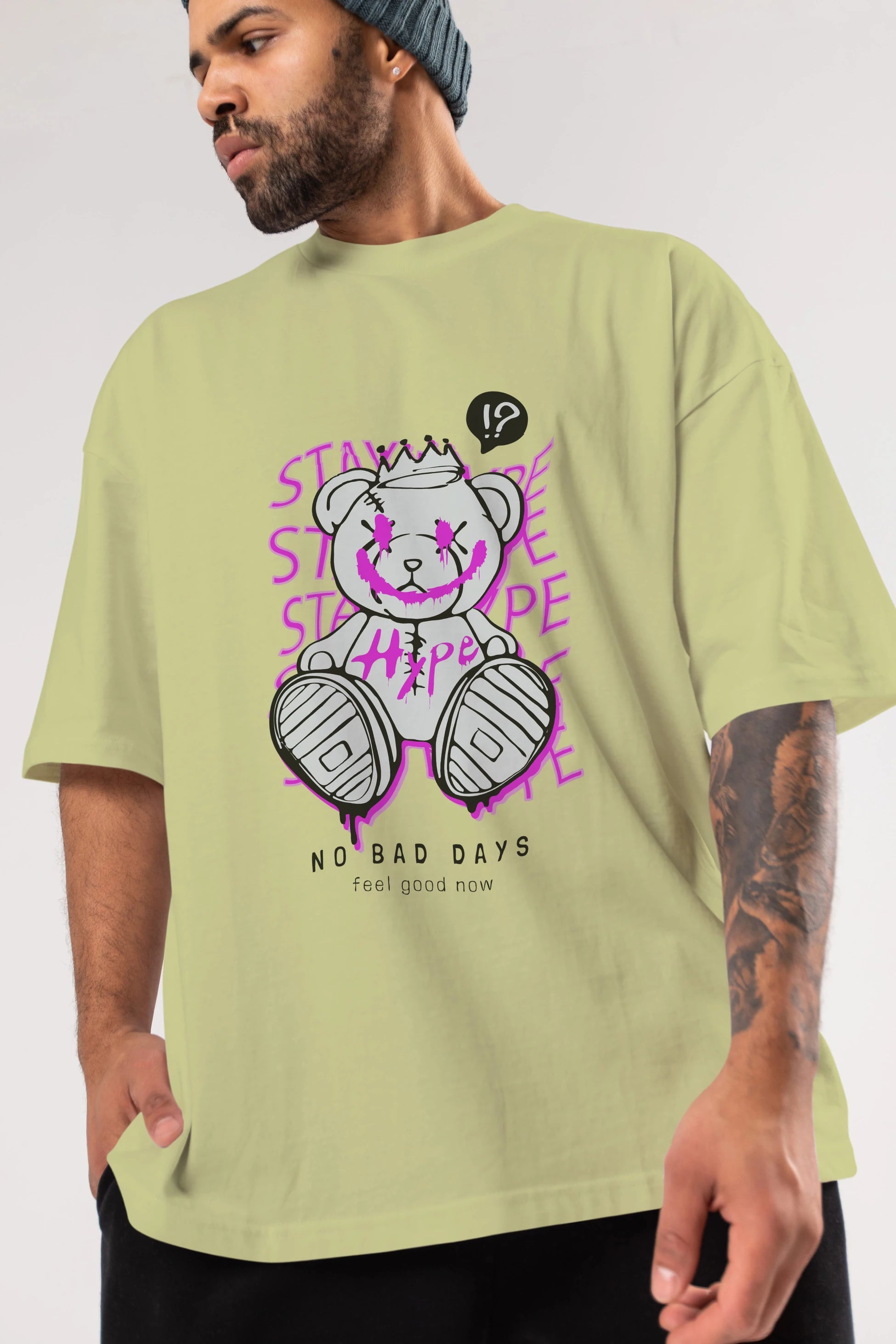 Stay Hype Bear Ön Baskılı Oversize t-shirt Erkek Kadın Unisex