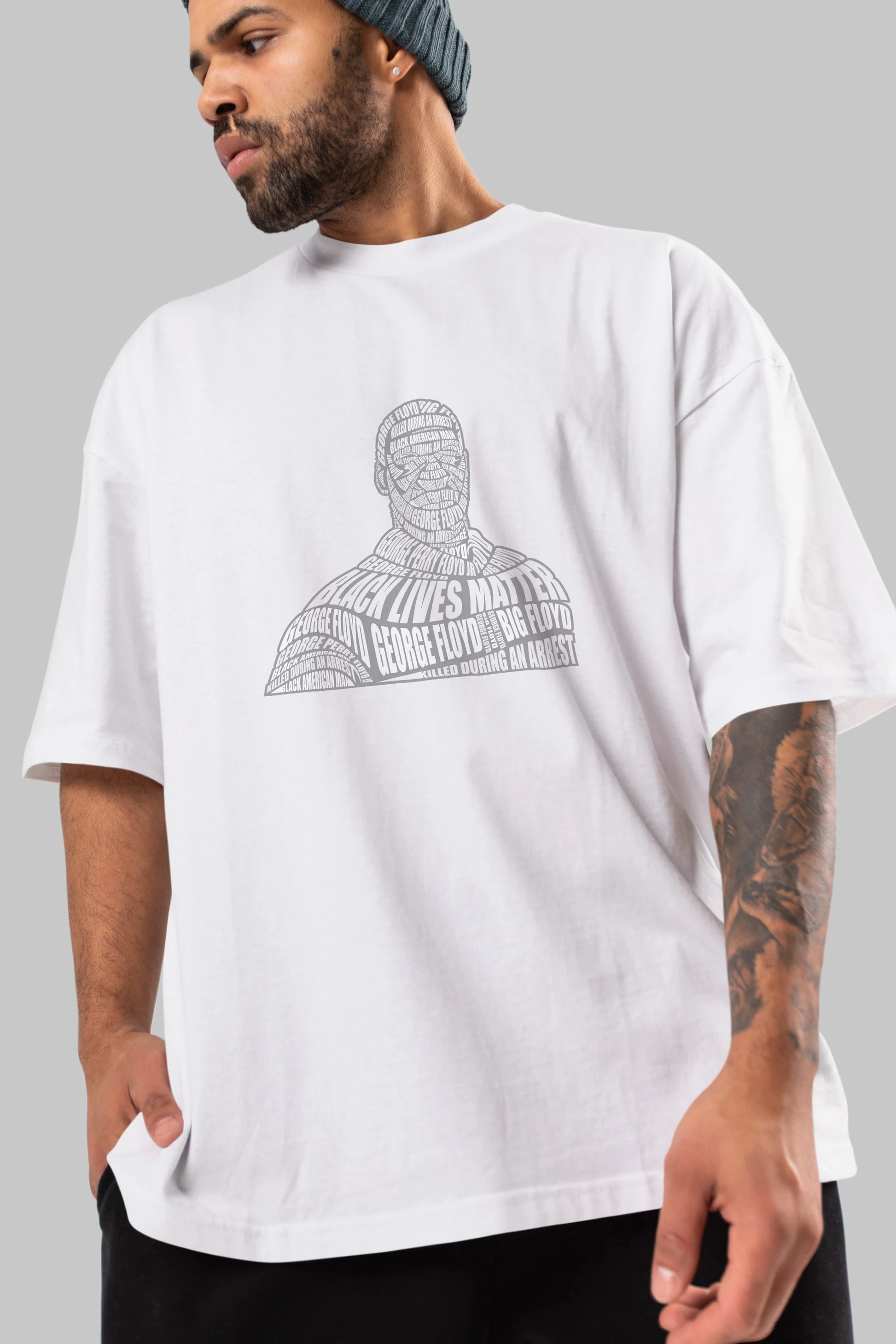 George Floyd Calligram Ön Baskılı Oversize t-shirt %100 pamuk Erkek Kadın Unisex