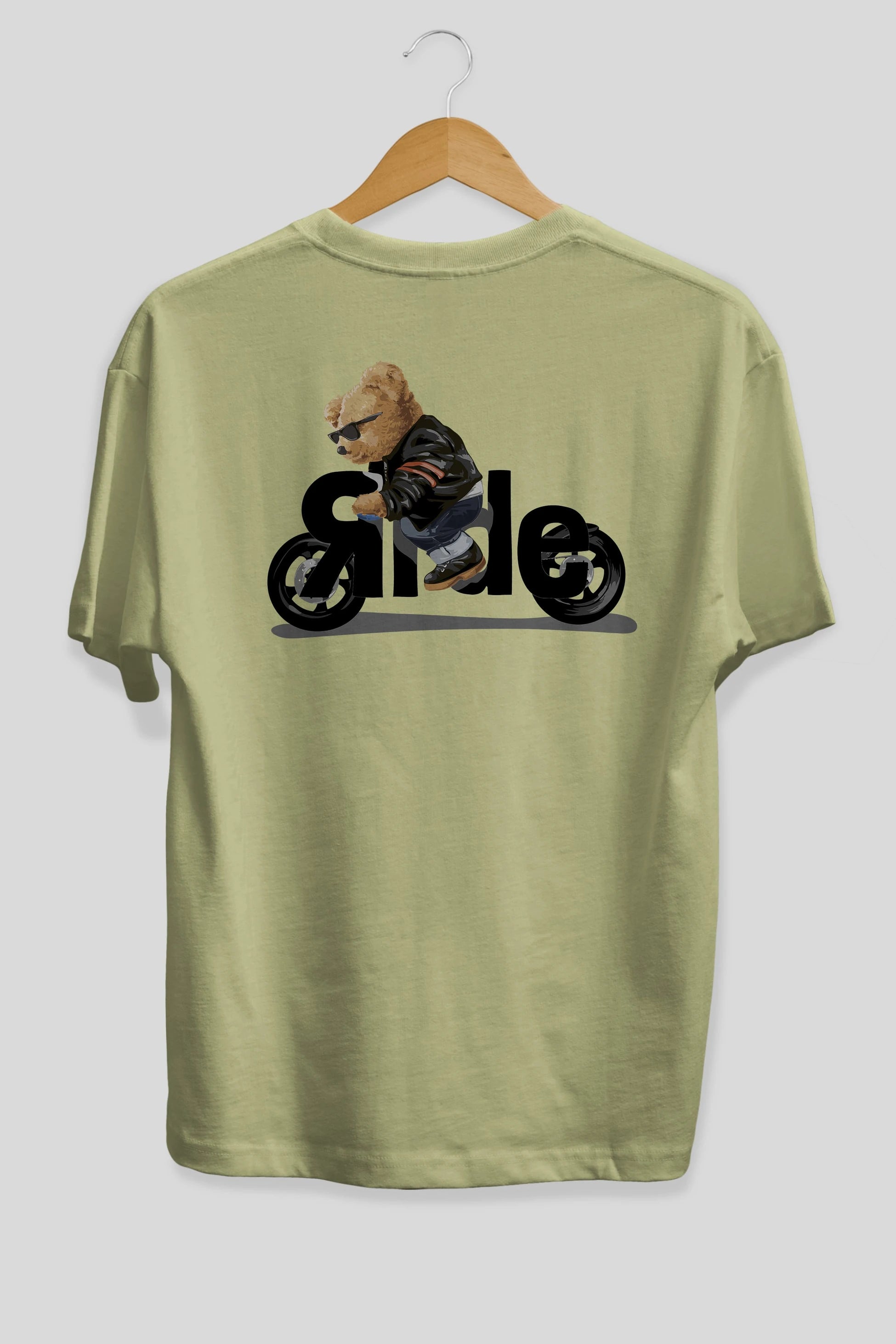 Teddy Bear Ride Arka Baskılı Oversize t-shirt Erkek Kadın Unisex %100 Pamuk