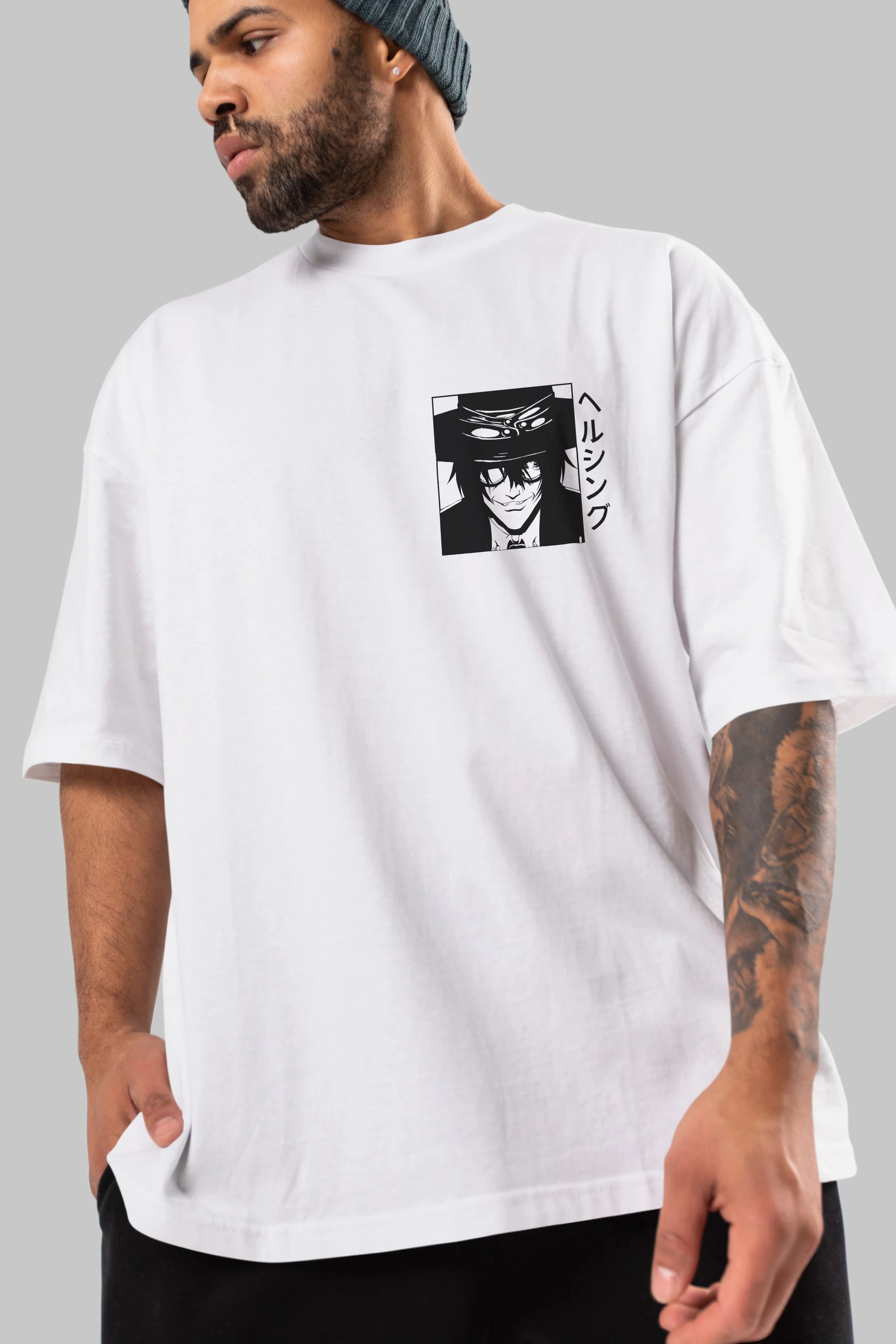 Alucard 1 Ön Sol Baskılı Oversize t-shirt Erkek Kadın Unisex %100 Pamuk Bisiklet Yaka tişort