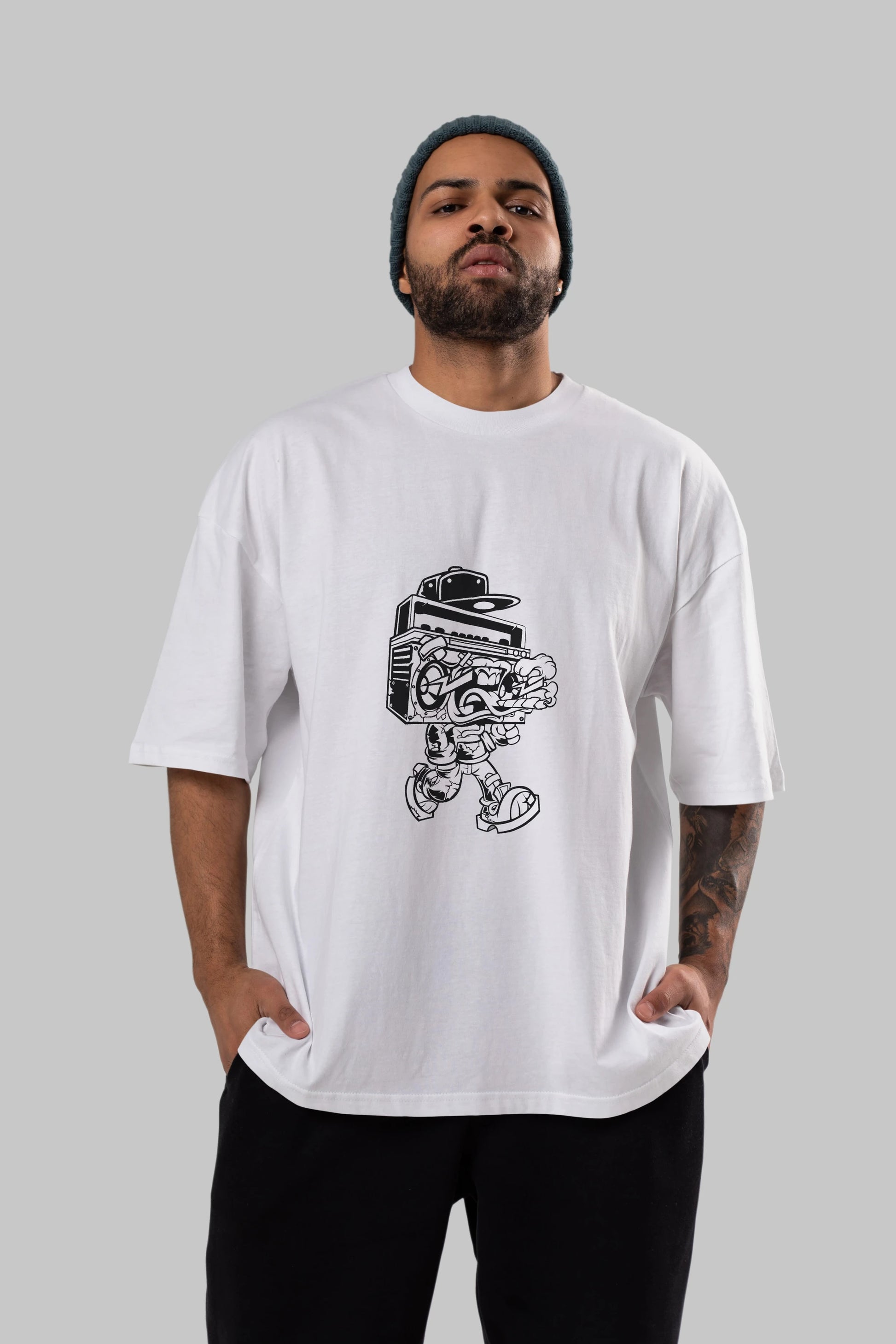Boombox Ön Baskılı Oversize t-shirt Erkek Kadın Unisex %100 Pamuk tişort