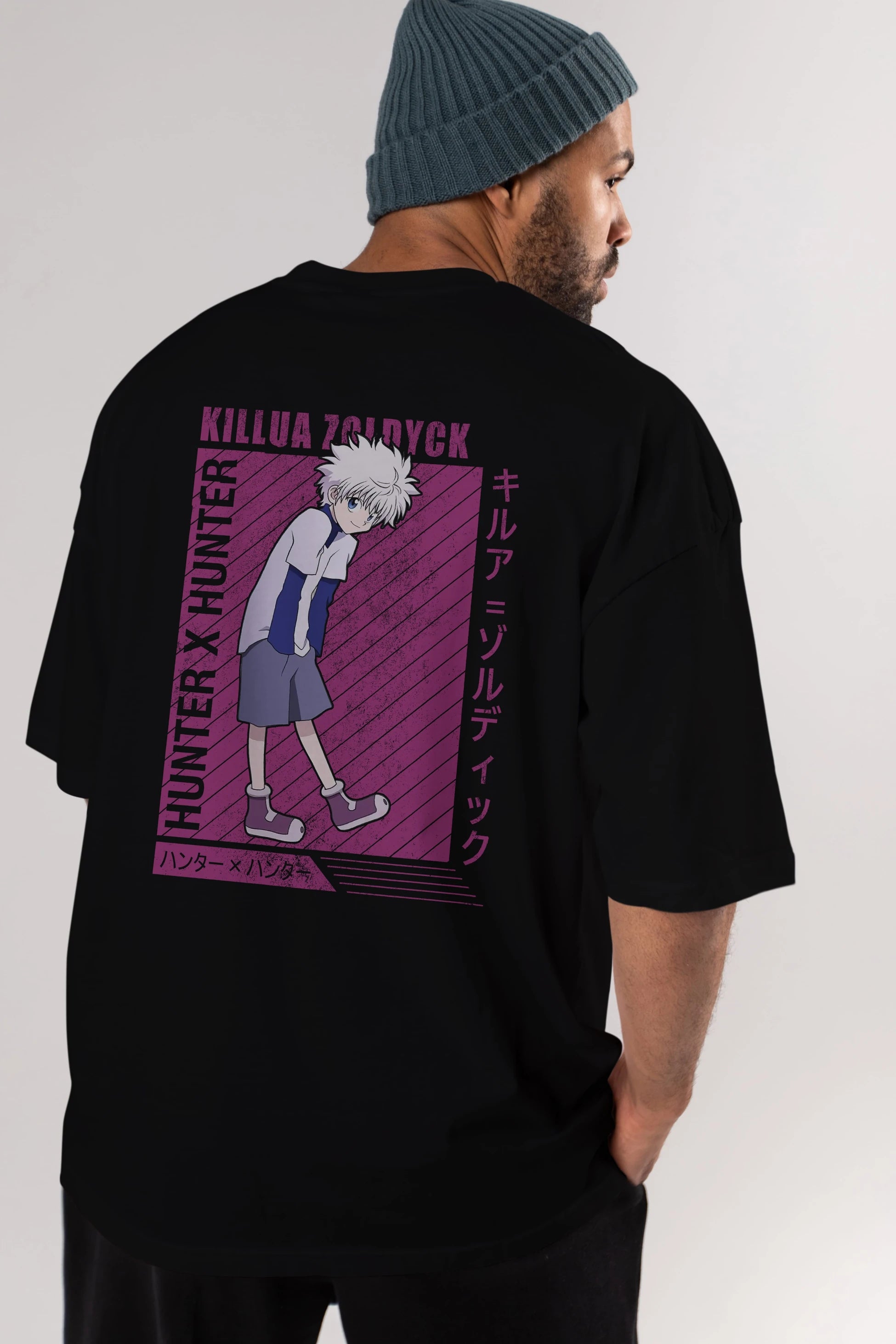 Killua Zoldyck 3 1 Anime Arka Baskılı Oversize t-shirt Erkek Kadın Unisex