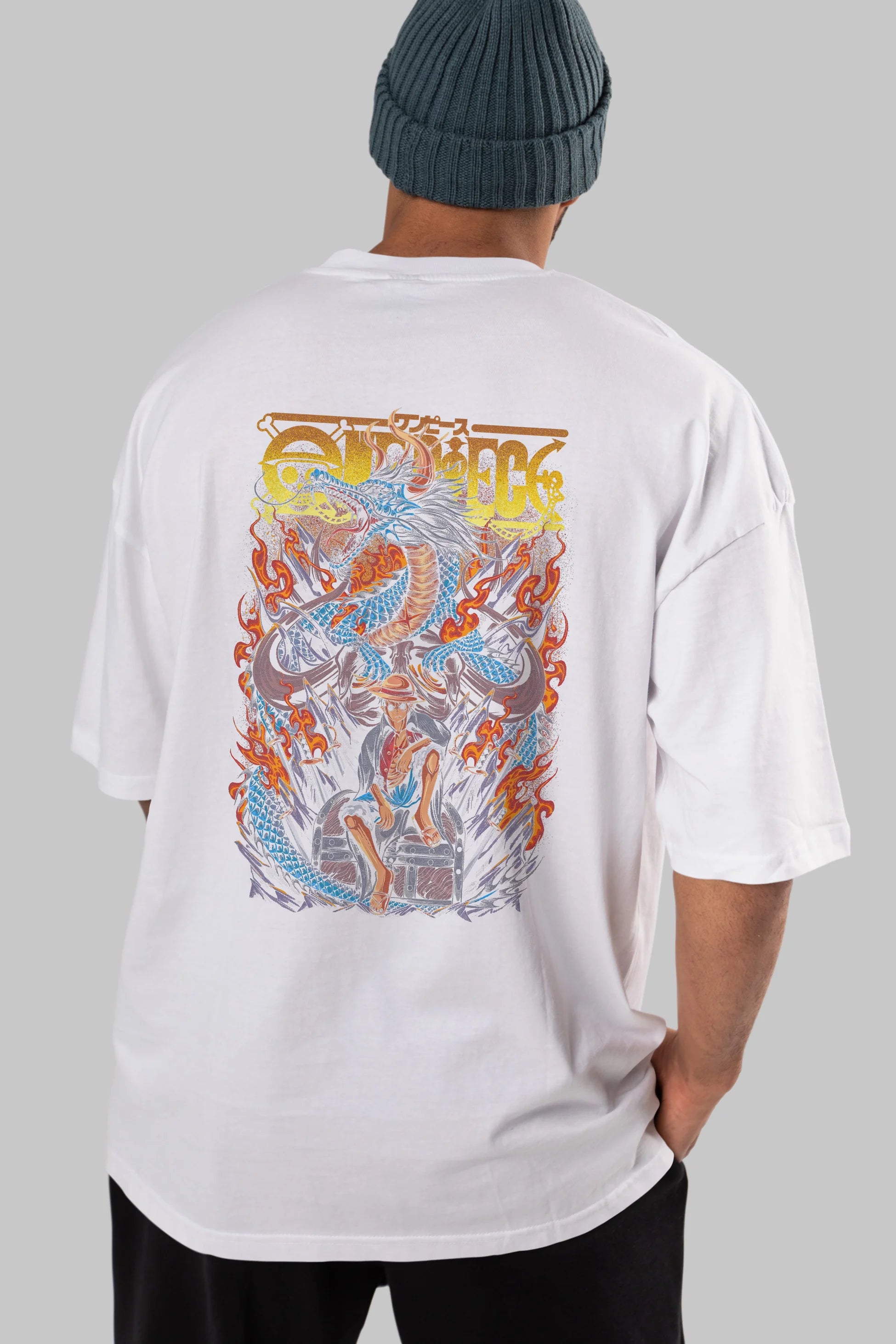 MONKEY D. LUFF-ONE PIECE Anime Arka Baskılı Oversize t-shirt Erkek Kadın Unisex
