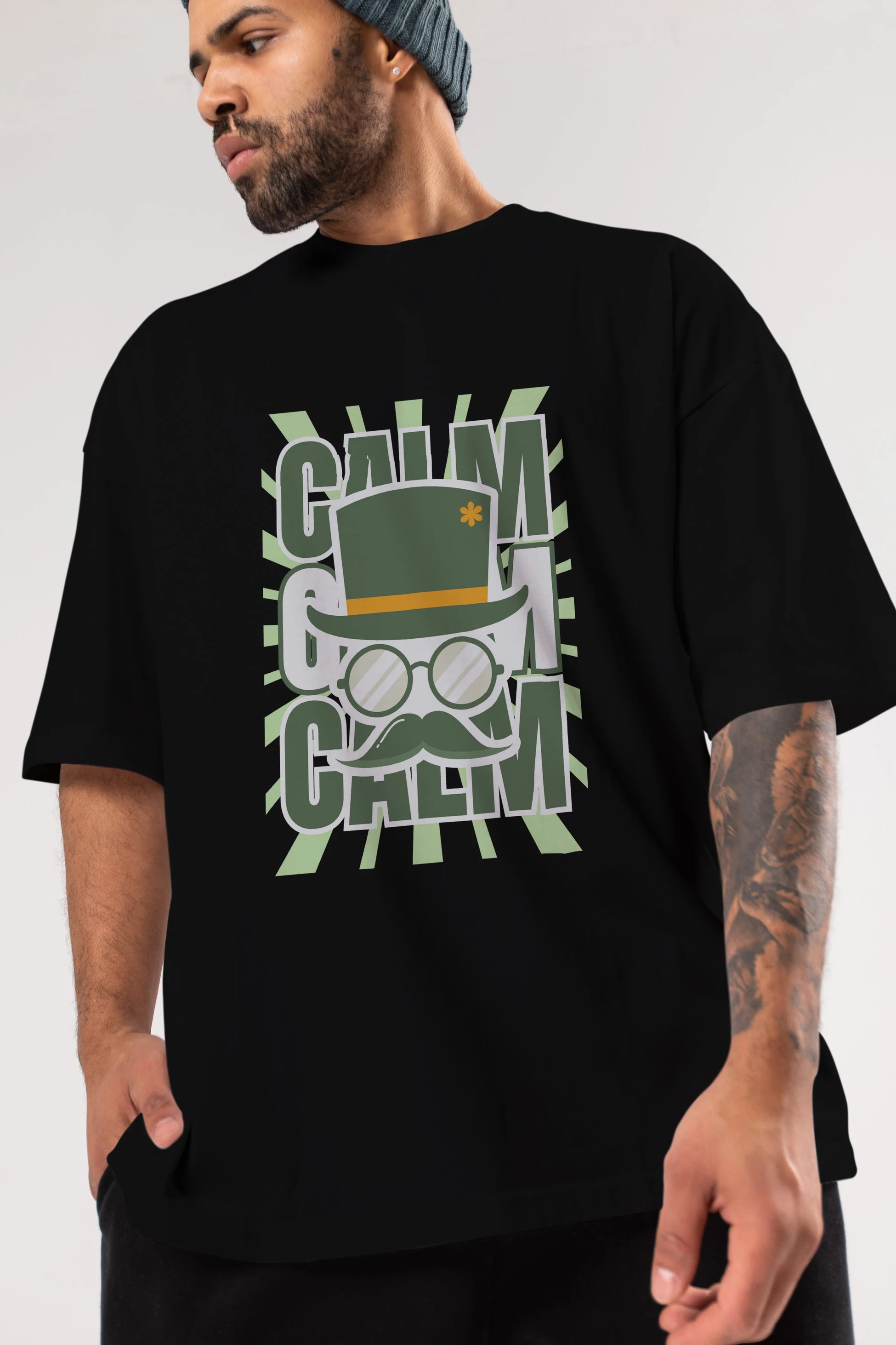 Calm Yazılı Ön Baskılı Oversize t-shirt Erkek Kadın Unisex