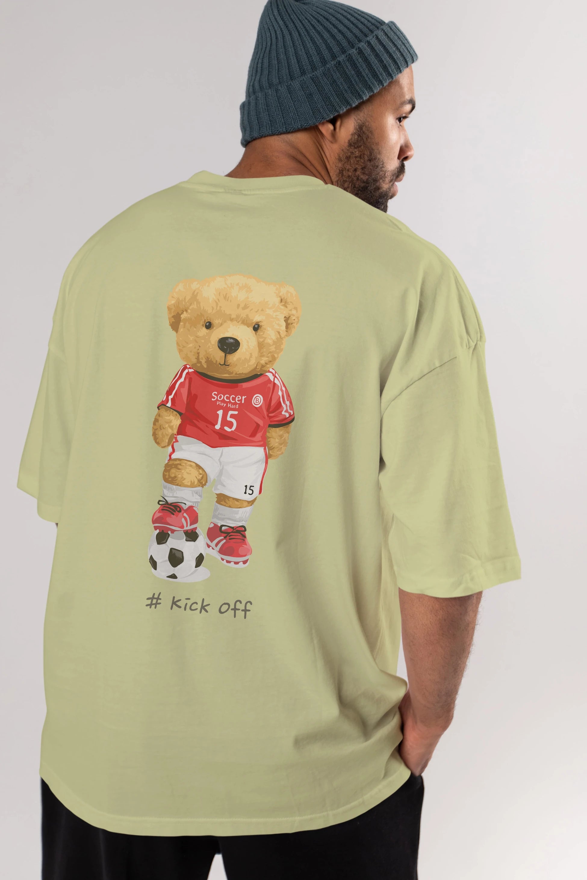 Teddy Bear Kick Off Arka Baskılı Oversize t-shirt Erkek Kadın Unisex %100 Pamuk