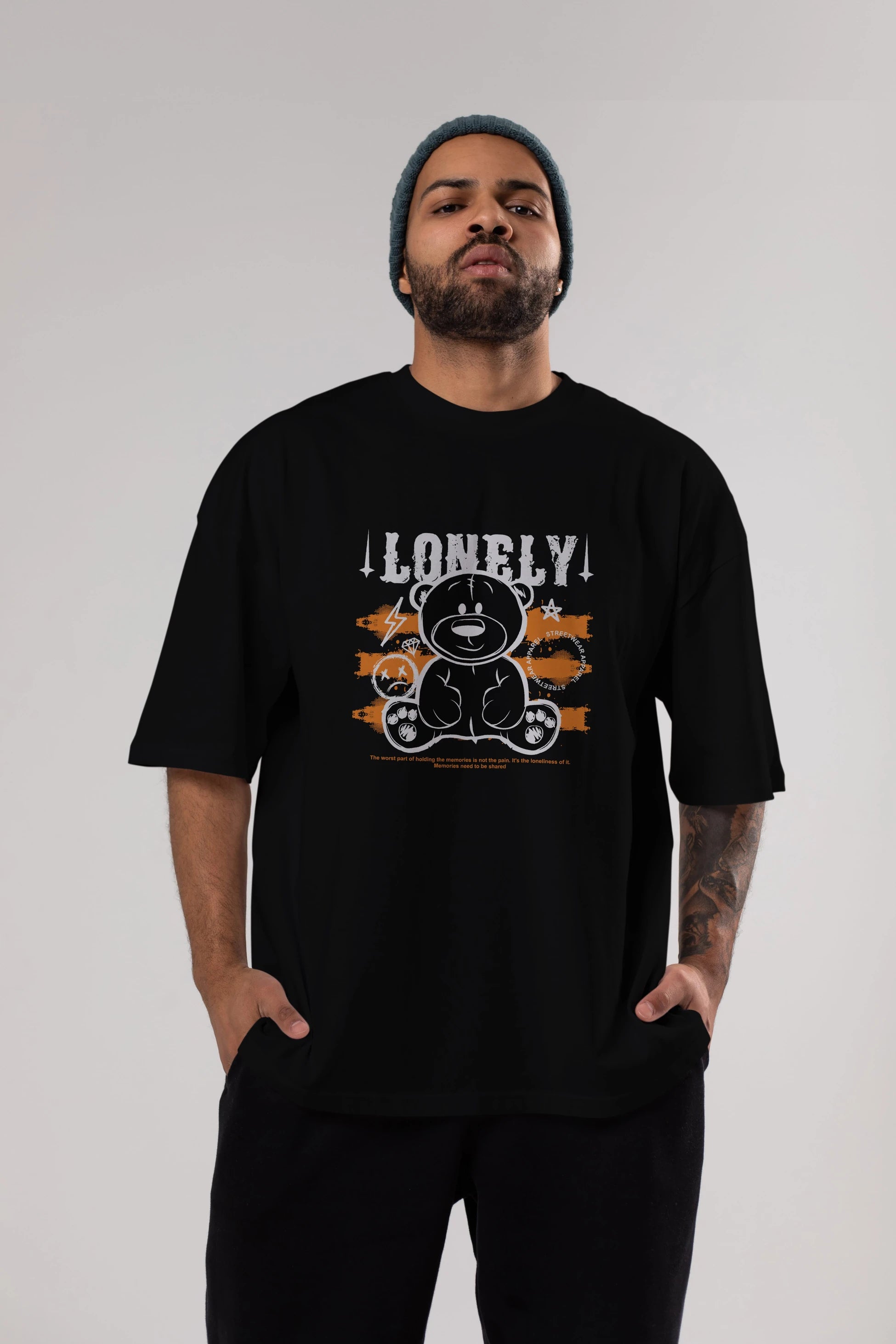 Teddy Bear Lonely Ön Baskılı Oversize t-shirt Erkek Kadın Unisex