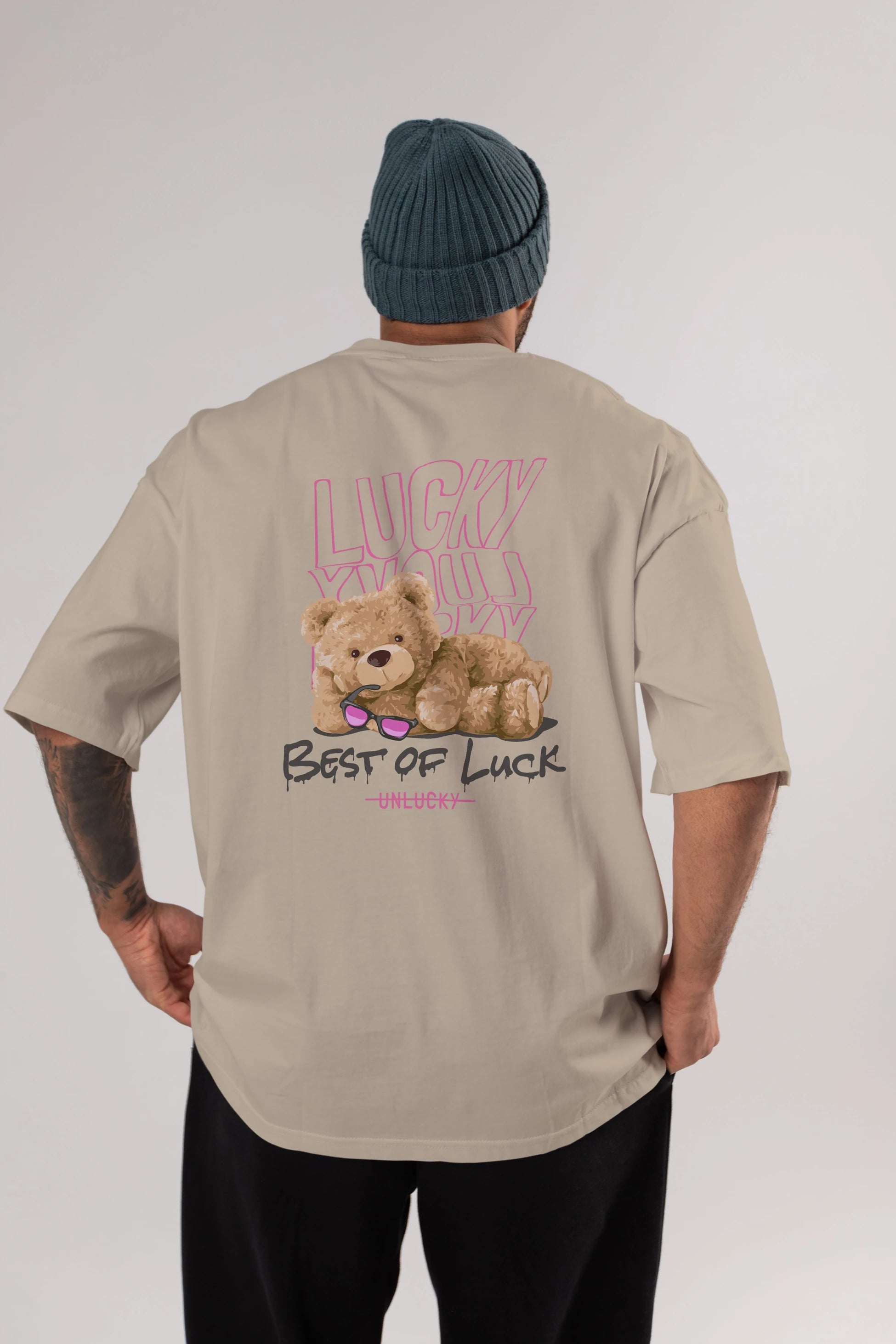 Best of Lucky Bear Arka Baskılı Oversize t-shirt Erkek Kadın Unisex