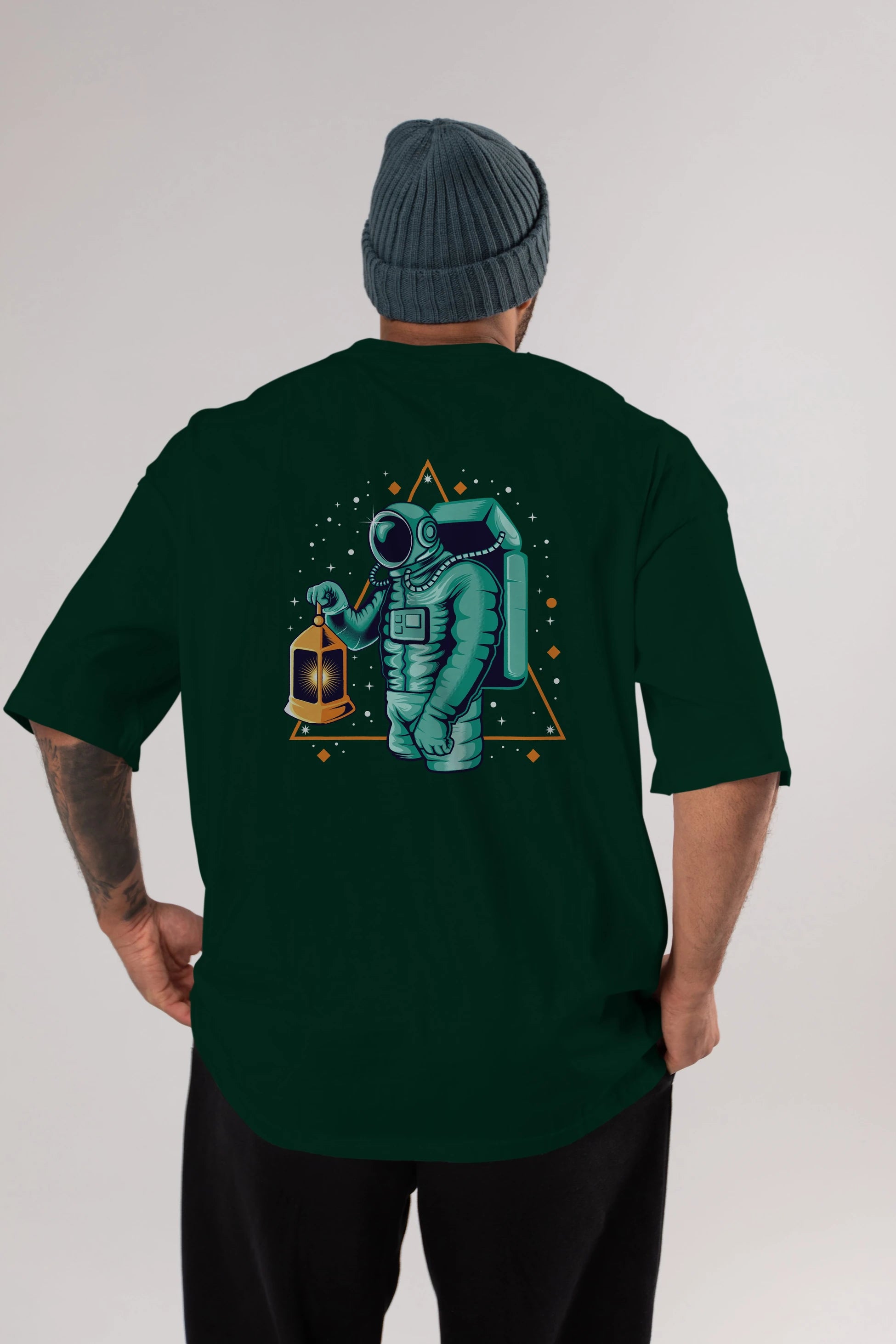 Astronaut Lantern Arka Baskılı Oversize t-shirt Erkek Kadın Unisex