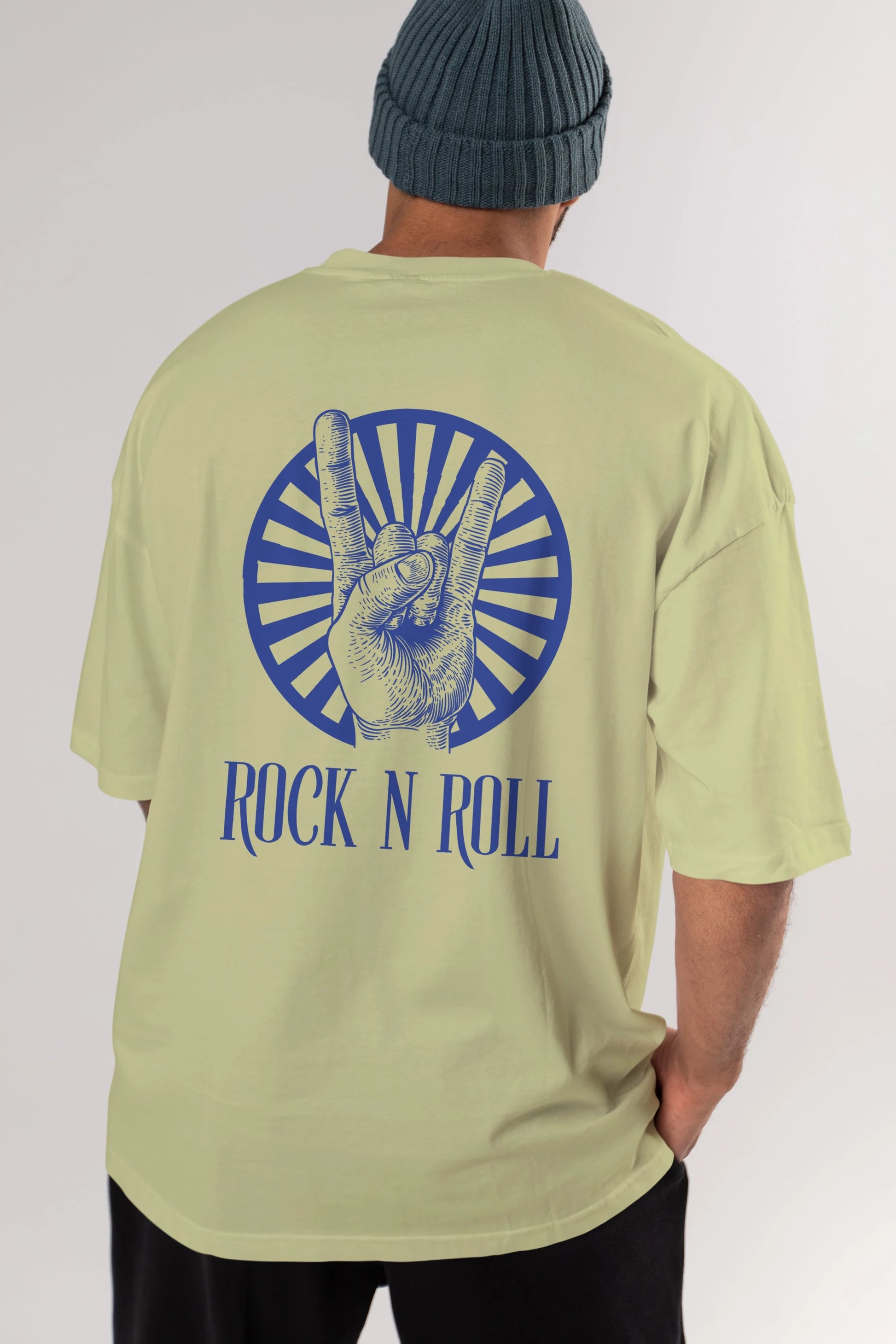 Rock N Roll Yazılı Arka Baskılı Oversize t-shirt Erkek Kadın Unisex
