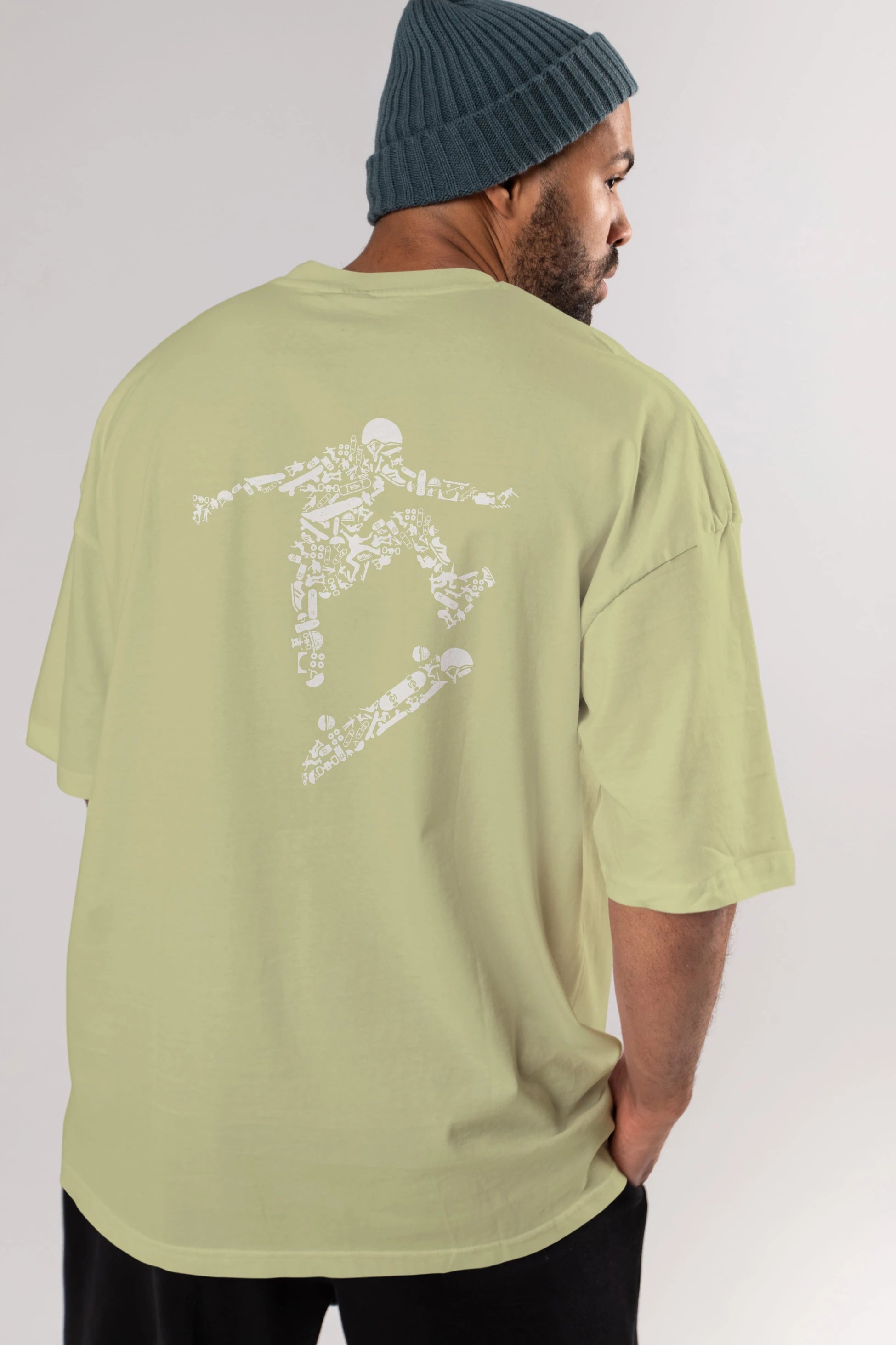 Skater Arka Baskılı Oversize t-shirt %100 pamuk Erkek Kadın Unisex