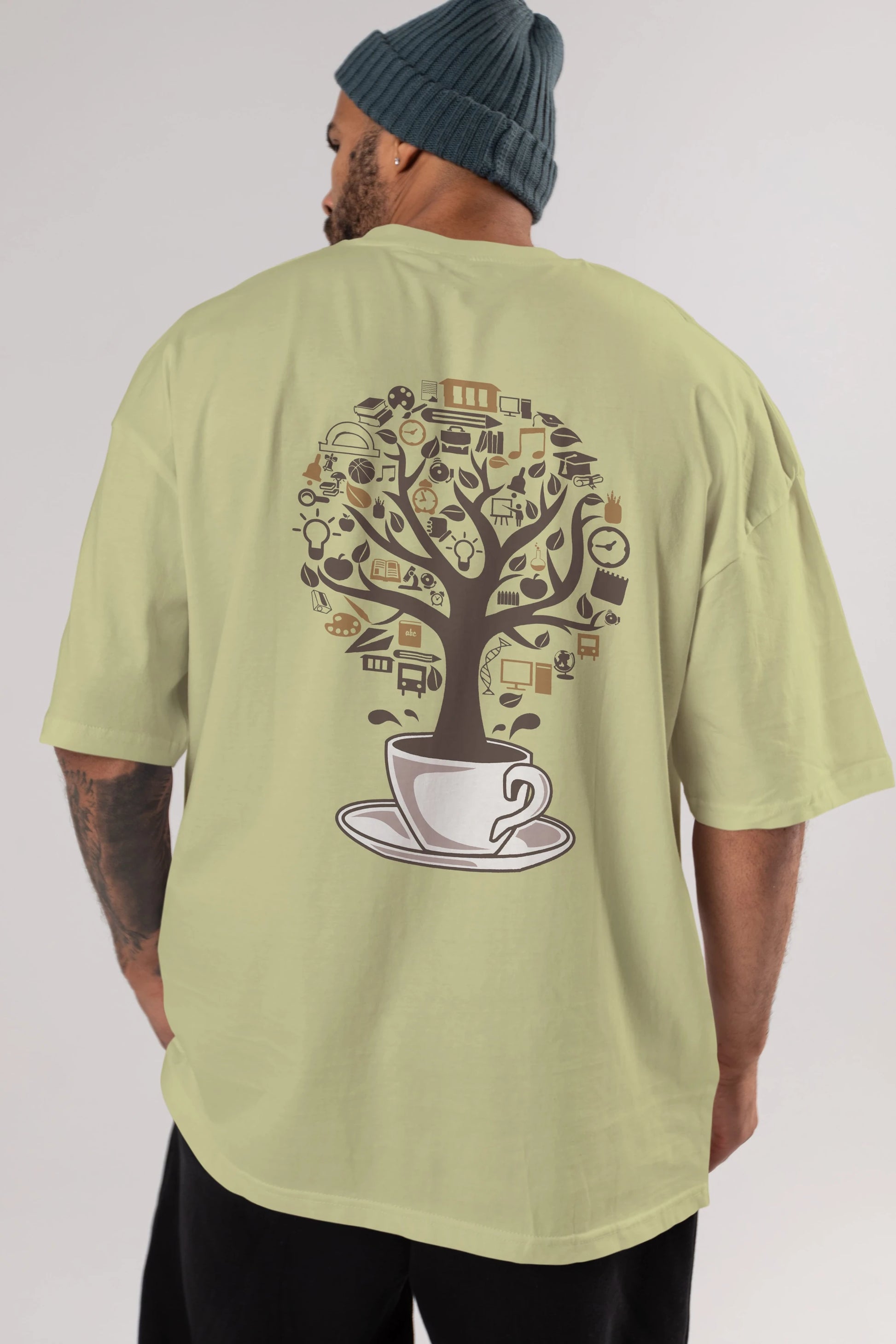 Coffee Tree Arka Baskılı Oversize t-shirt %100 pamuk Erkek Kadın Unisex