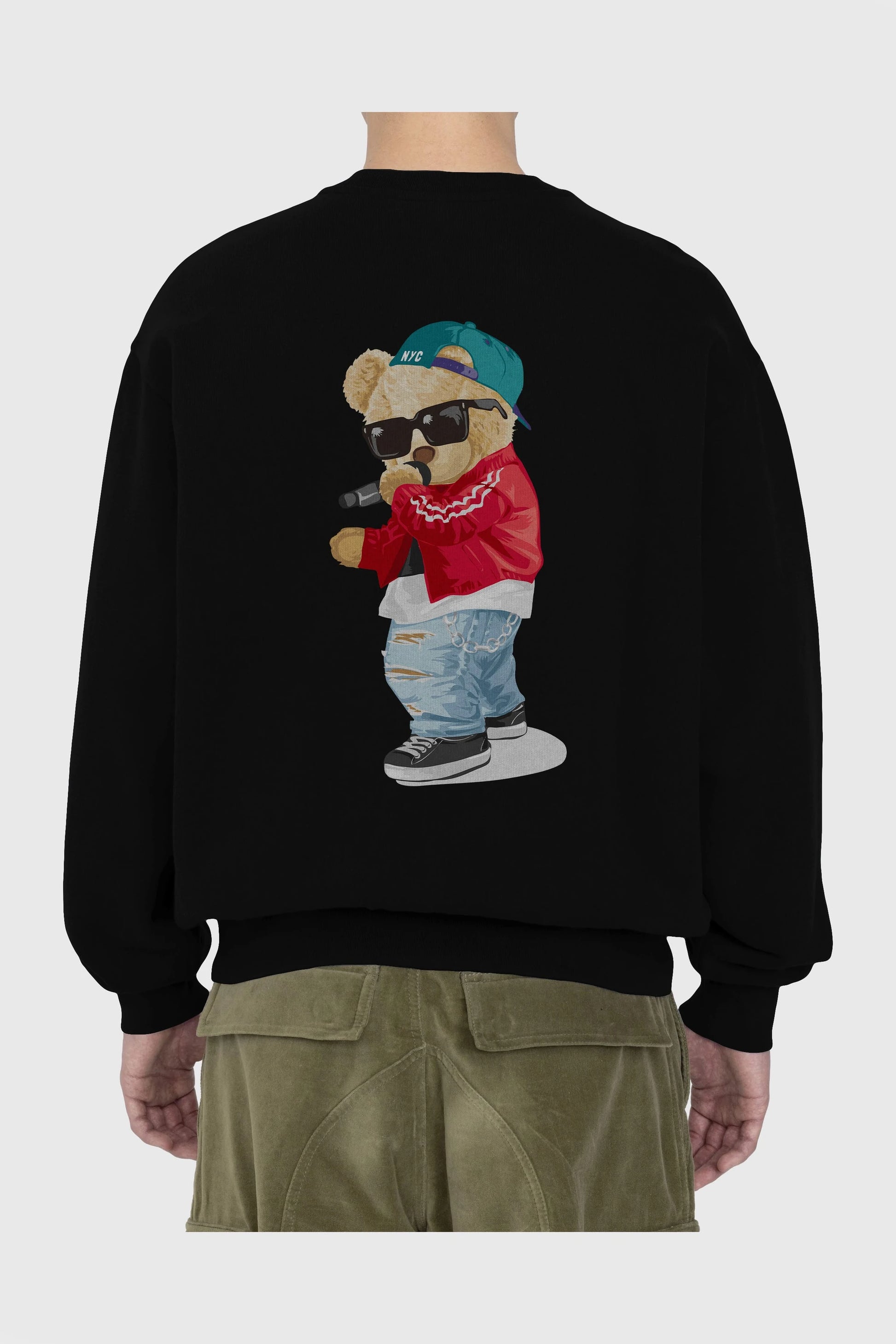 Teddy Bear Şarkıcı Arka Baskılı Oversize Sweatshirt Erkek Kadın Unisex