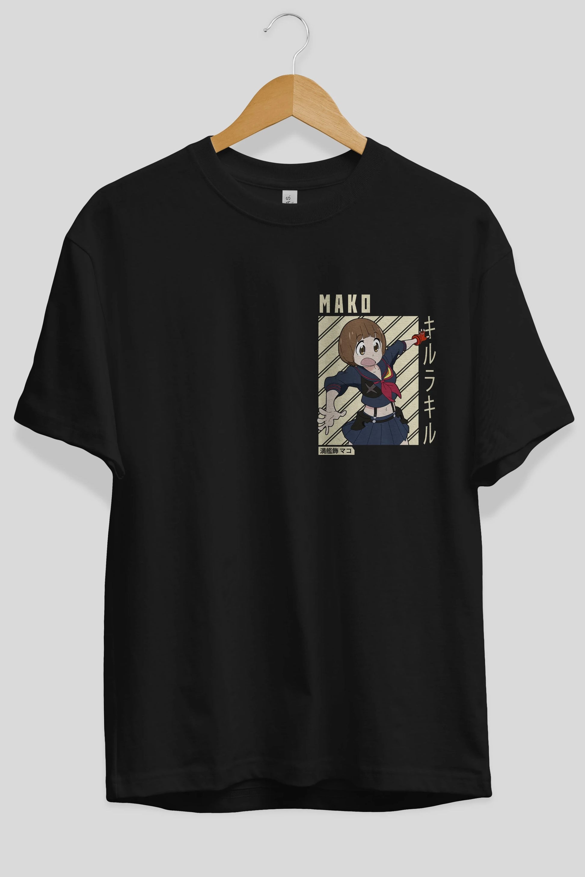 Mako Mankanshoku 1 Ön Sol Baskılı Oversize t-shirt Erkek Kadın Unisex %100 Pamuk Bisiklet Yaka tişort