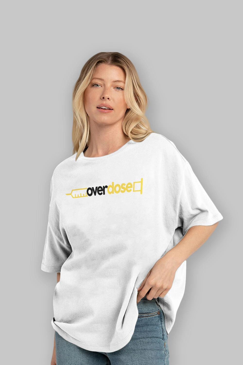 Overdose sarı Ön Baskılı Oversize t-shirt %100 pamuk Erkek Kadın Unisex