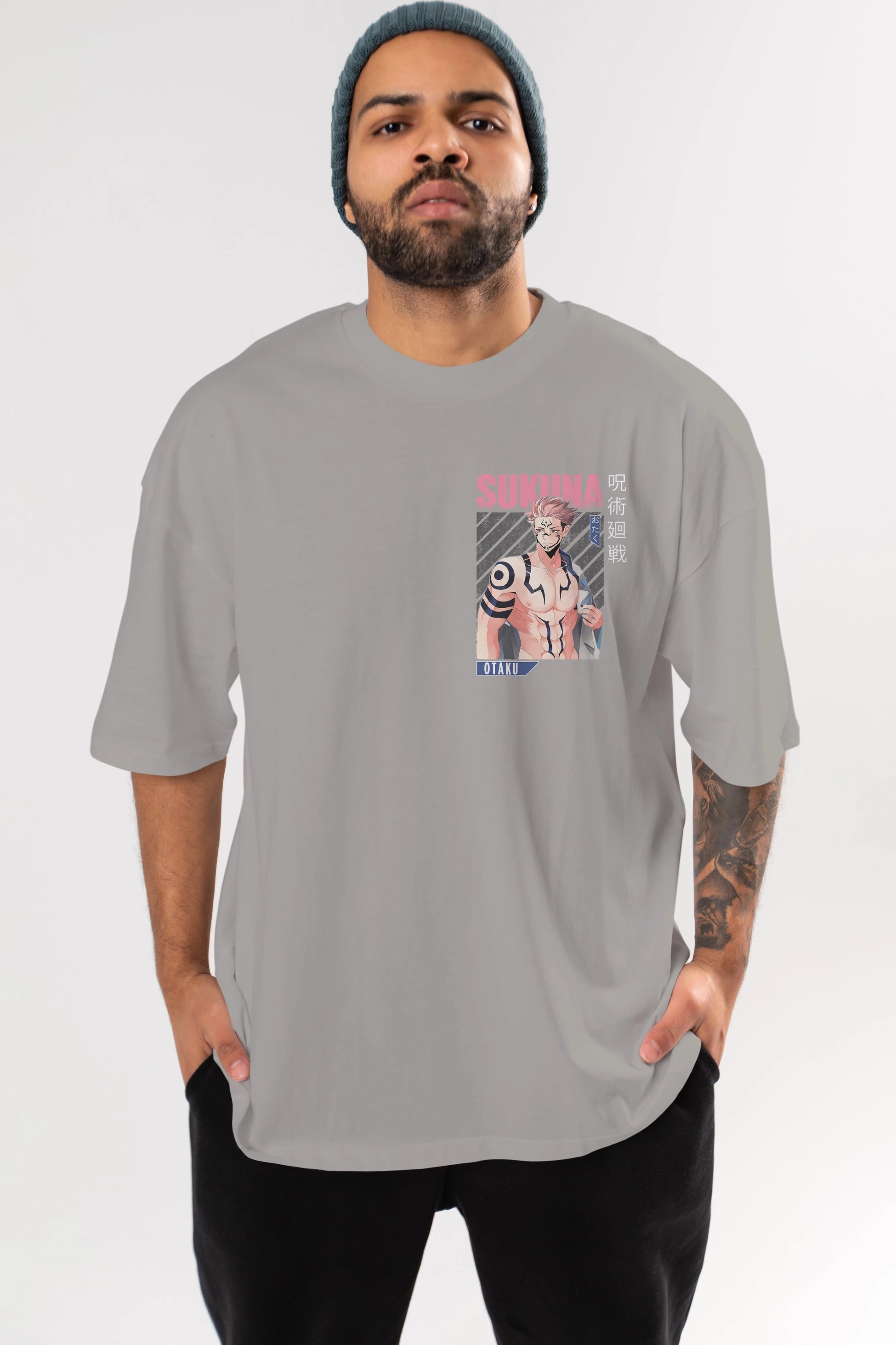 Sukuna Ryoumen 1 Ön Sol Baskılı Oversize t-shirt Erkek Kadın Unisex %100 Pamuk Bisiklet Yaka tişort