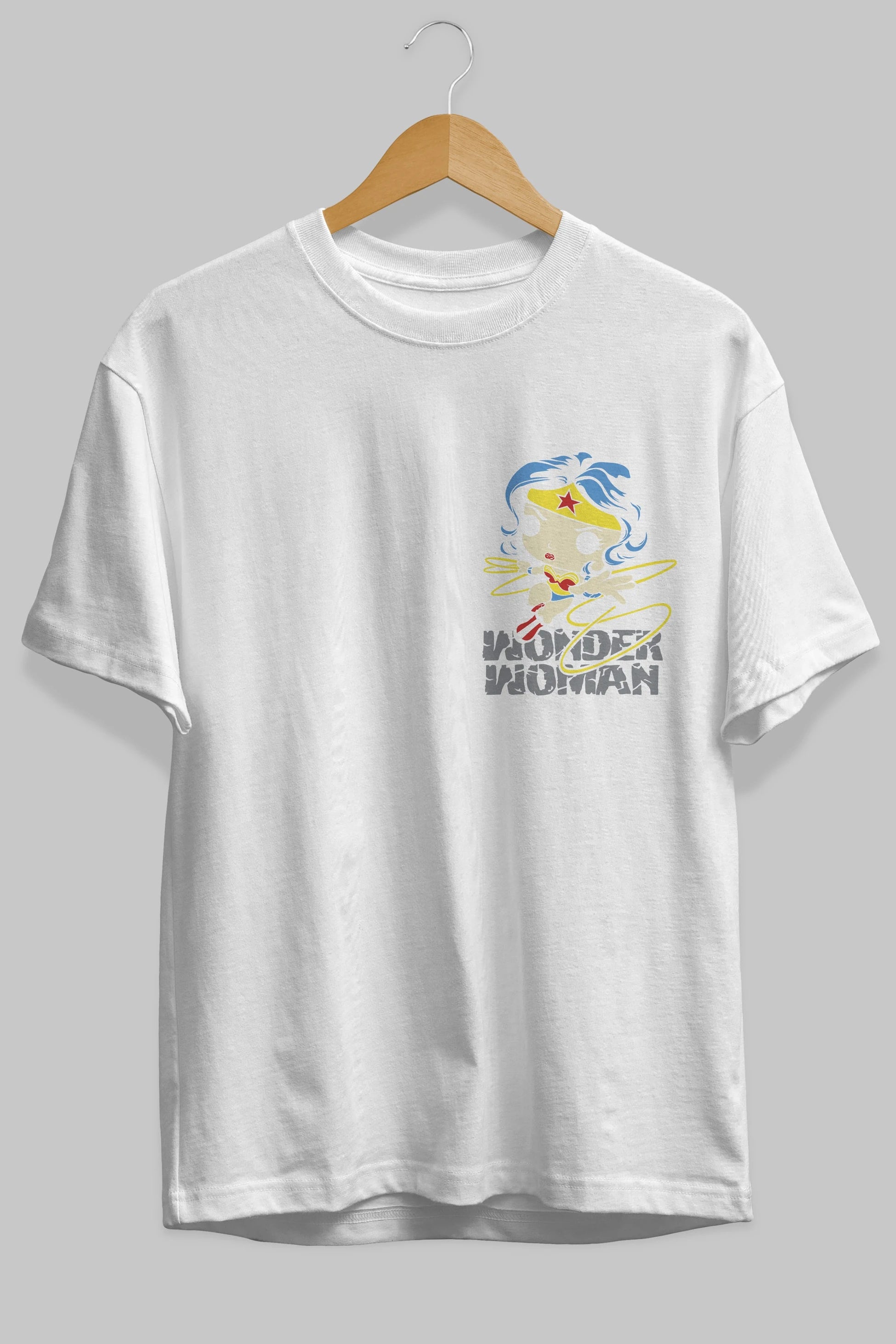 Wonder Woman Ön Sol Baskılı Oversize t-shirt Erkek Kadın Unisex %100 Pamuk Bisiklet Yaka tişort