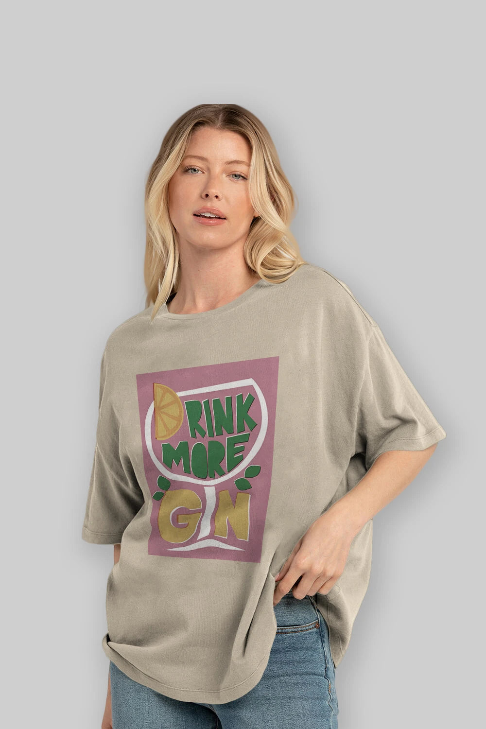 Drink More Gin Ön Baskılı Oversize t-shirt Erkek Kadın Unisex %100 Pamuk Bisiklet Yaka tişort