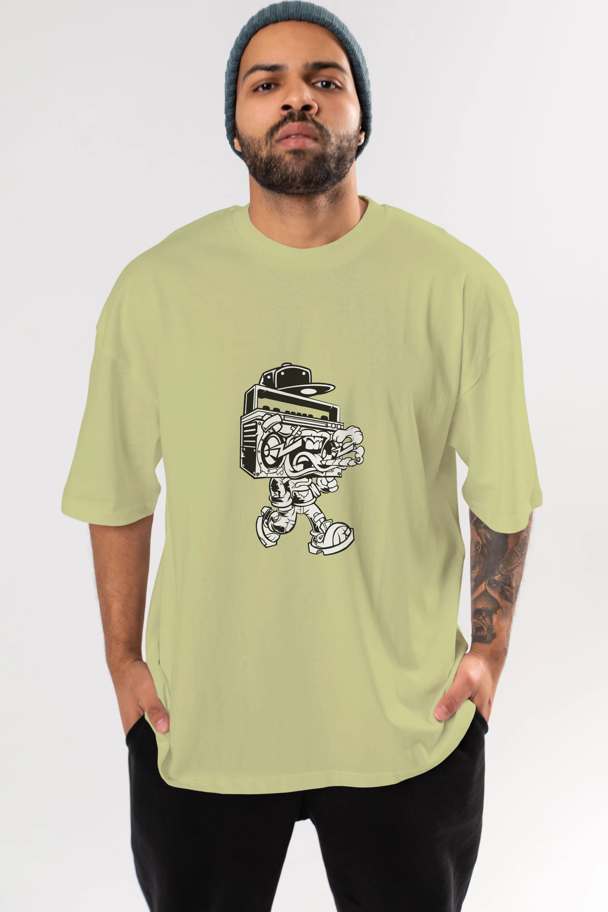 Boombox Ön Baskılı Oversize t-shirt Erkek Kadın Unisex %100 Pamuk tişort