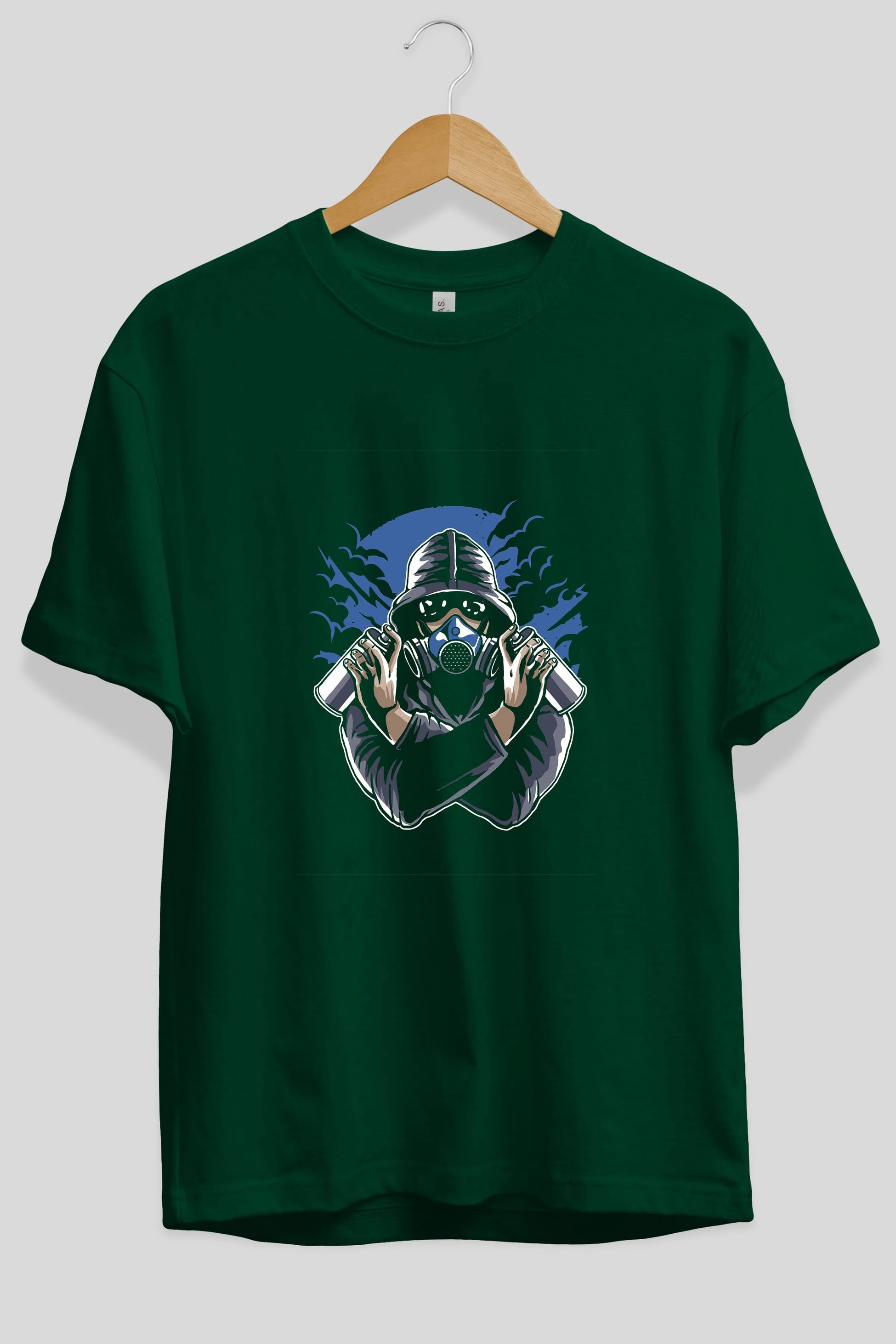 Graffiti Gasmask Ön Baskılı Oversize t-shirt Erkek Kadın Unisex %100 Pamuk tişort