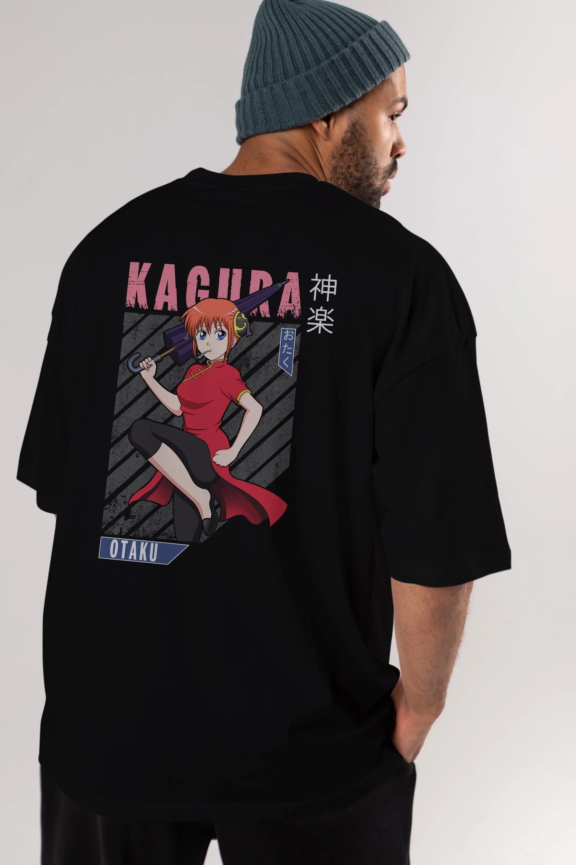 Kagura GINTAMA 1 Anime Arka Baskılı Oversize t-shirt Erkek Kadın Unisex