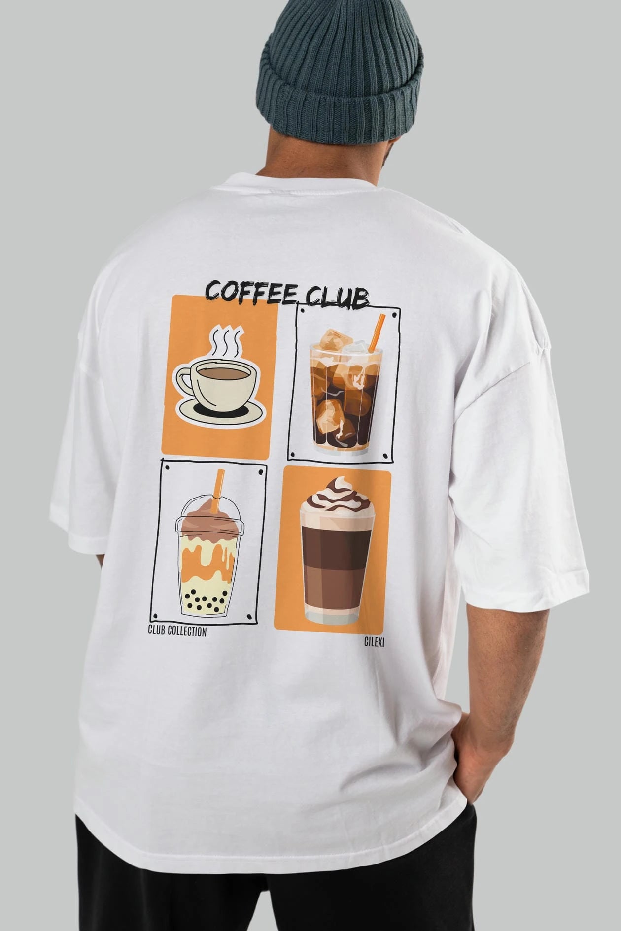 Coffee Club Arka Baskılı Oversize t-shirt Erkek Kadın %100 Pamuk Bisiklet Yaka tişort