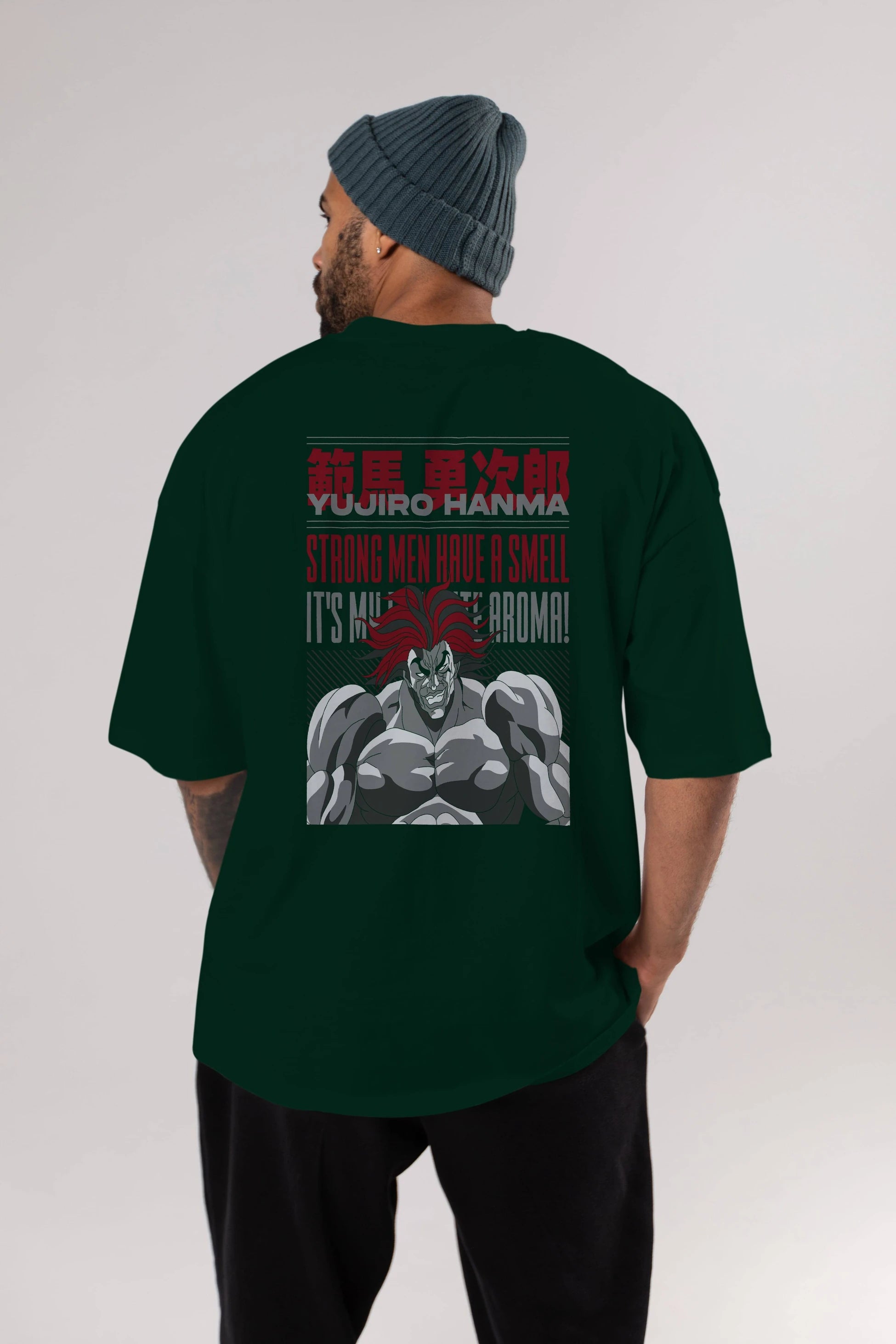 YUJIRO HANMA Anime Arka Baskılı Oversize t-shirt Erkek Kadın Unisex