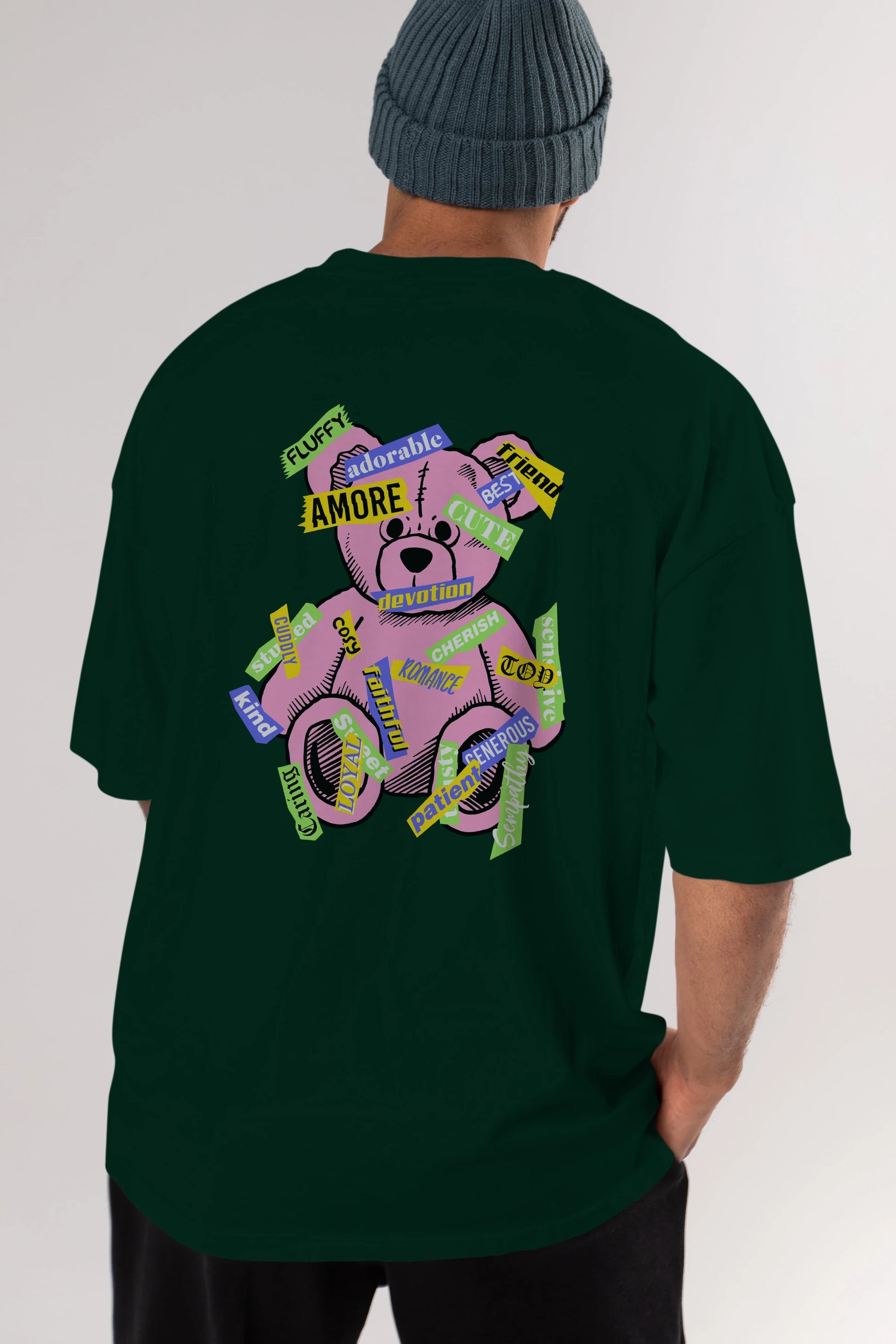 Teddy Bear Cute Arka Baskılı Oversize t-shirt Erkek Kadın Unisex