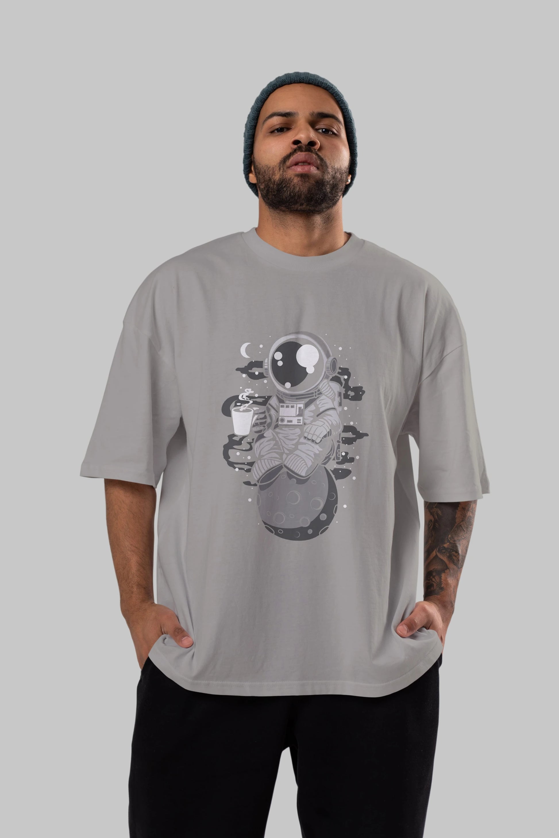 Astronaut Coffee Ön Baskılı Oversize t-shirt Erkek Kadın Unisex