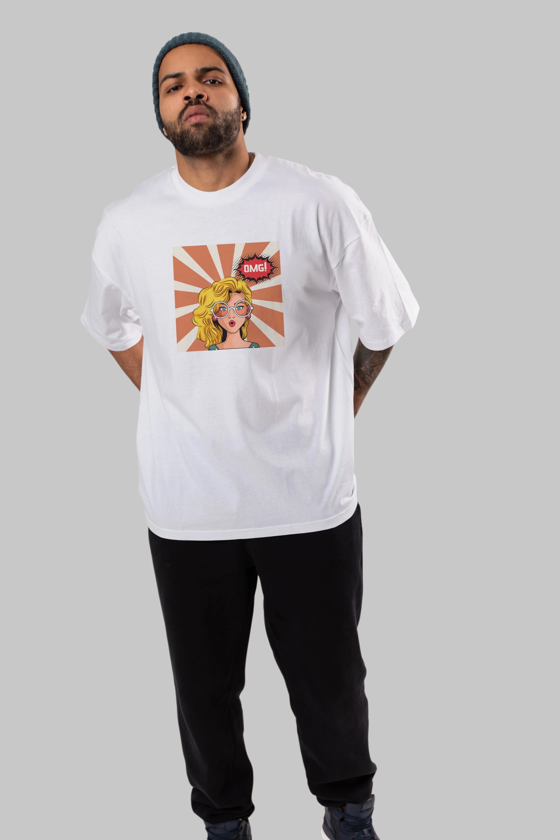 OMG Yazılı Retro Ön Baskılı Oversize t-shirt Erkek Kadın Unisex