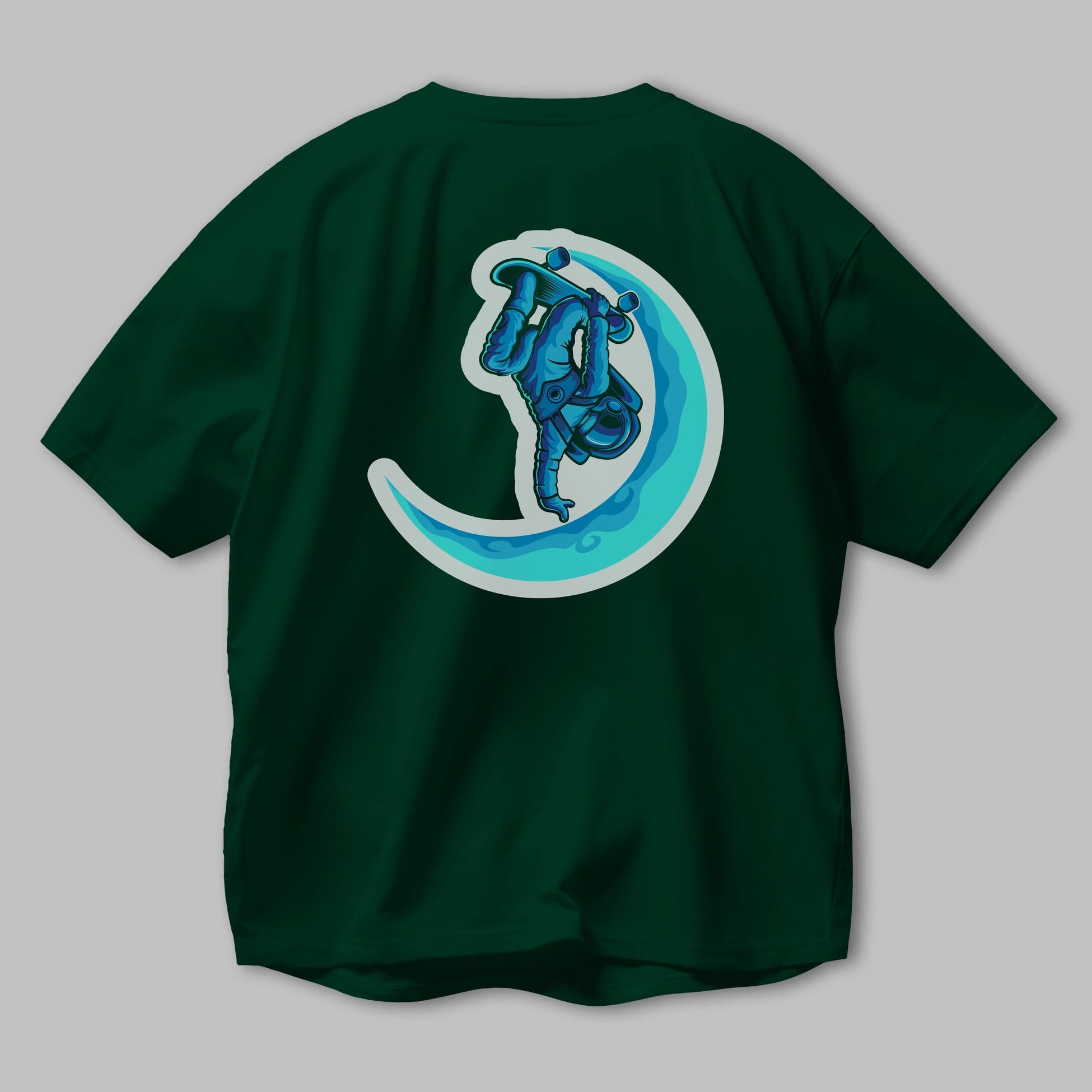 Skating on the moon sticker Arka Baskılı Oversize t-shirt Erkek Kadın Unisex