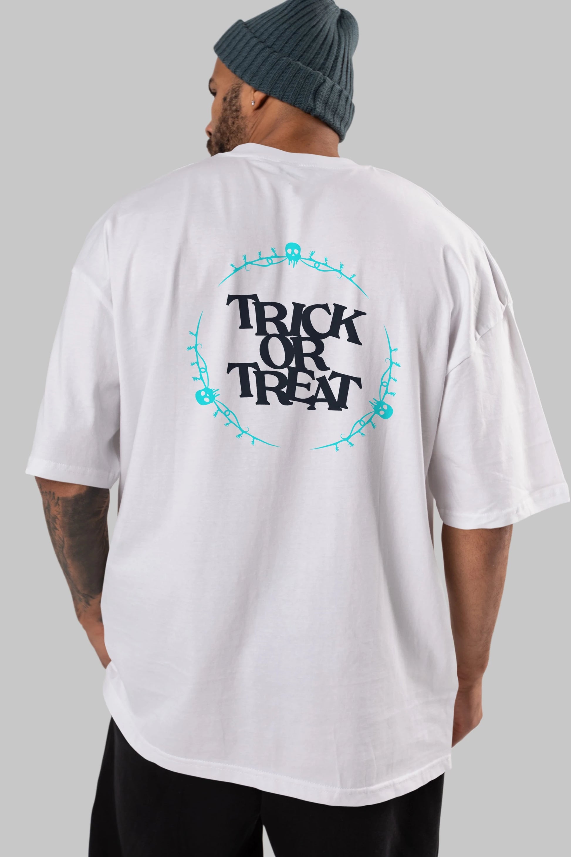 Trick or Treat Yazılı Arka Baskılı Oversize t-shirt Erkek Kadın Unisex