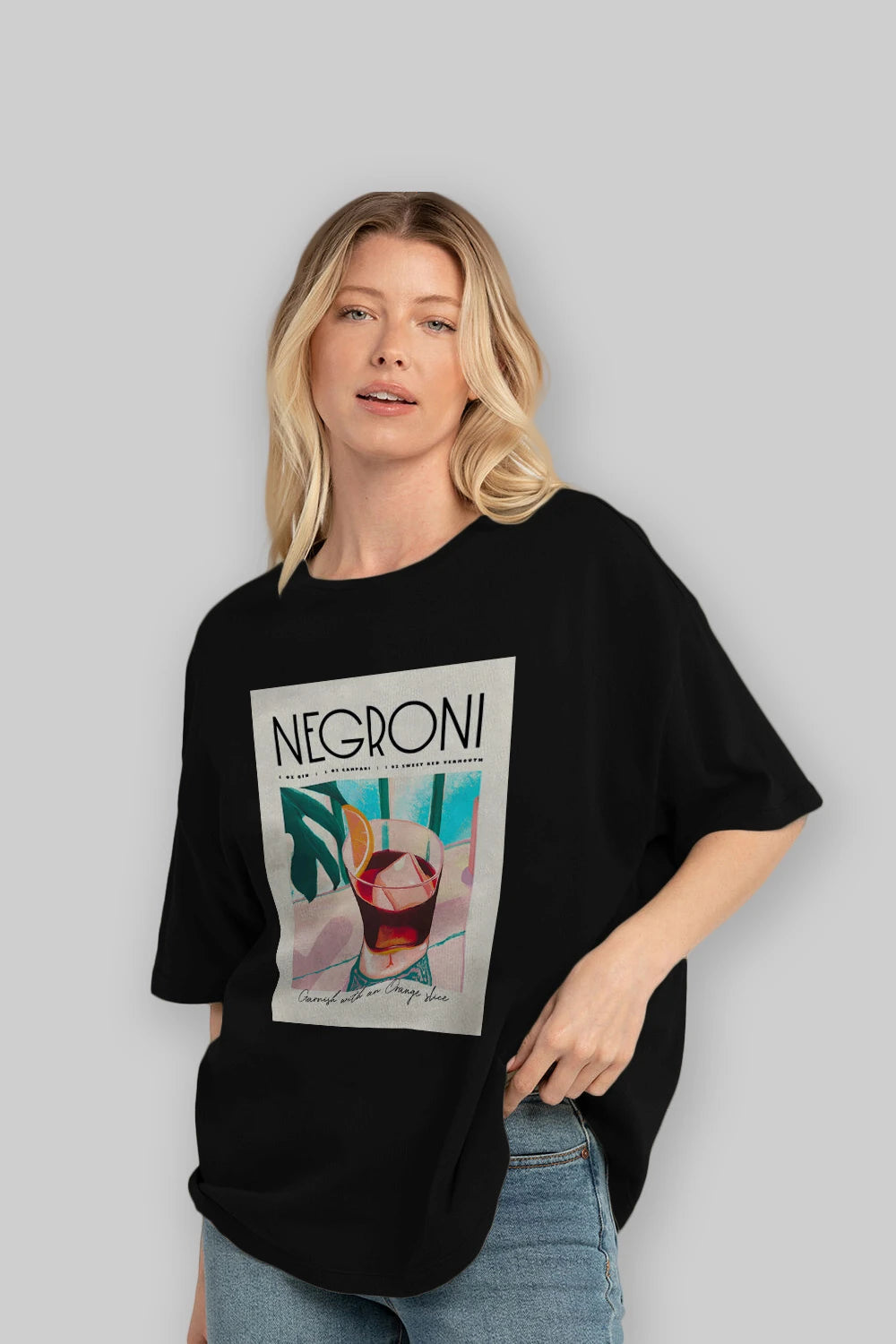 Negroni 4 Ön Baskılı Oversize t-shirt Erkek Kadın Unisex %100 Pamuk Bisiklet Yaka tişort