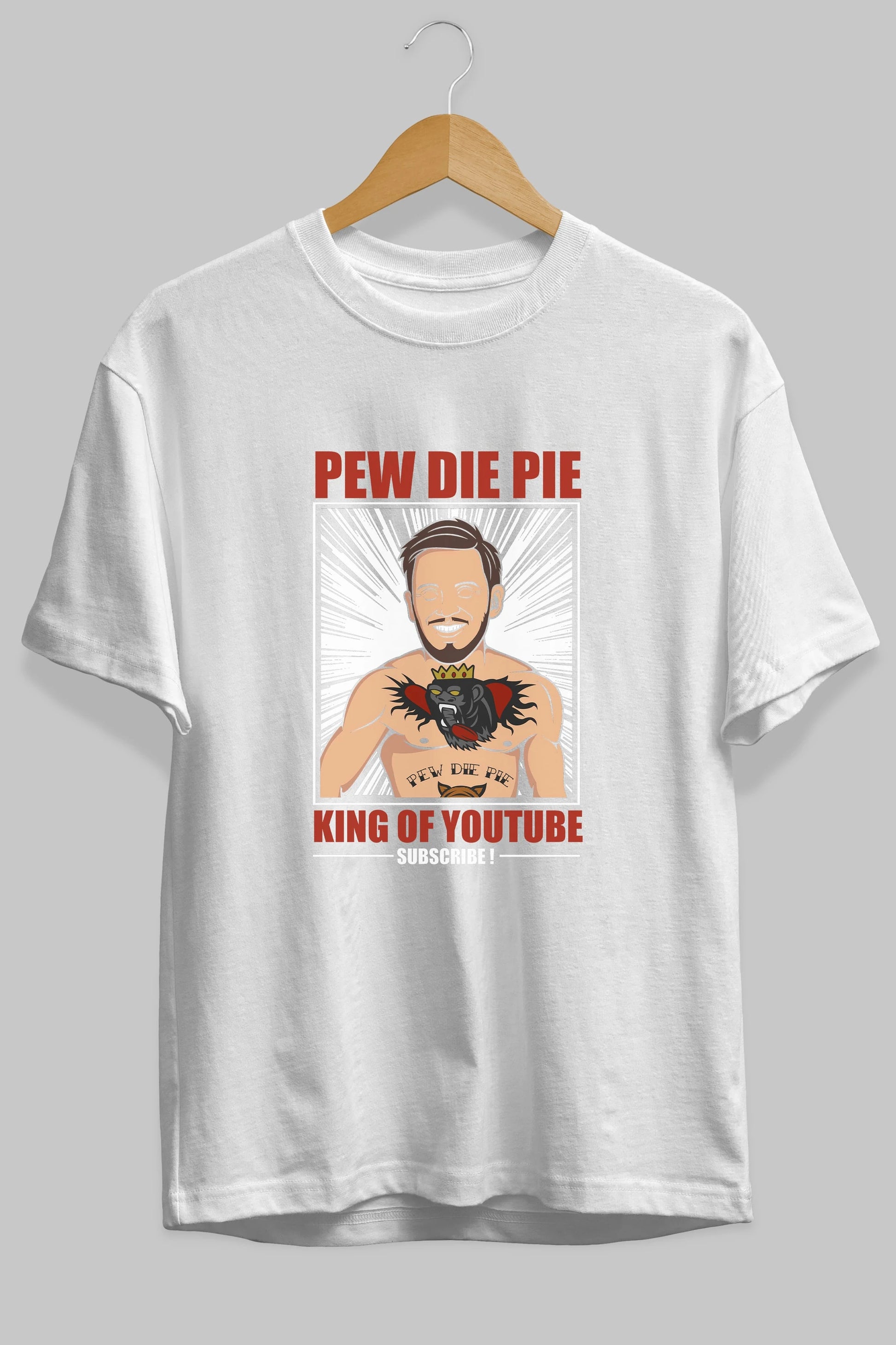 Pew Die Pie Fighter Ön Baskılı Oversize t-shirt Erkek Kadın Unisex %100 Pamuk tişort