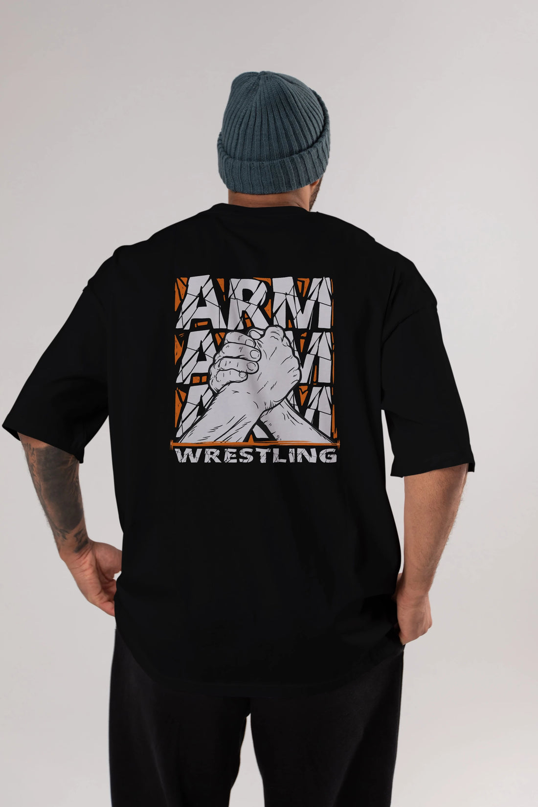 Arm Wrestling Arka Baskılı Oversize t-shirt Erkek Kadın Unisex