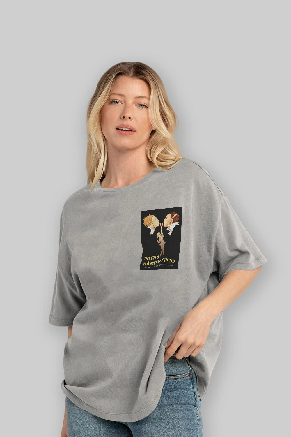Porto Ramos Pinto Ön Sol Baskılı Oversize t-shirt Erkek Kadın Unisex %100 Pamuk Bisiklet Yaka tişort