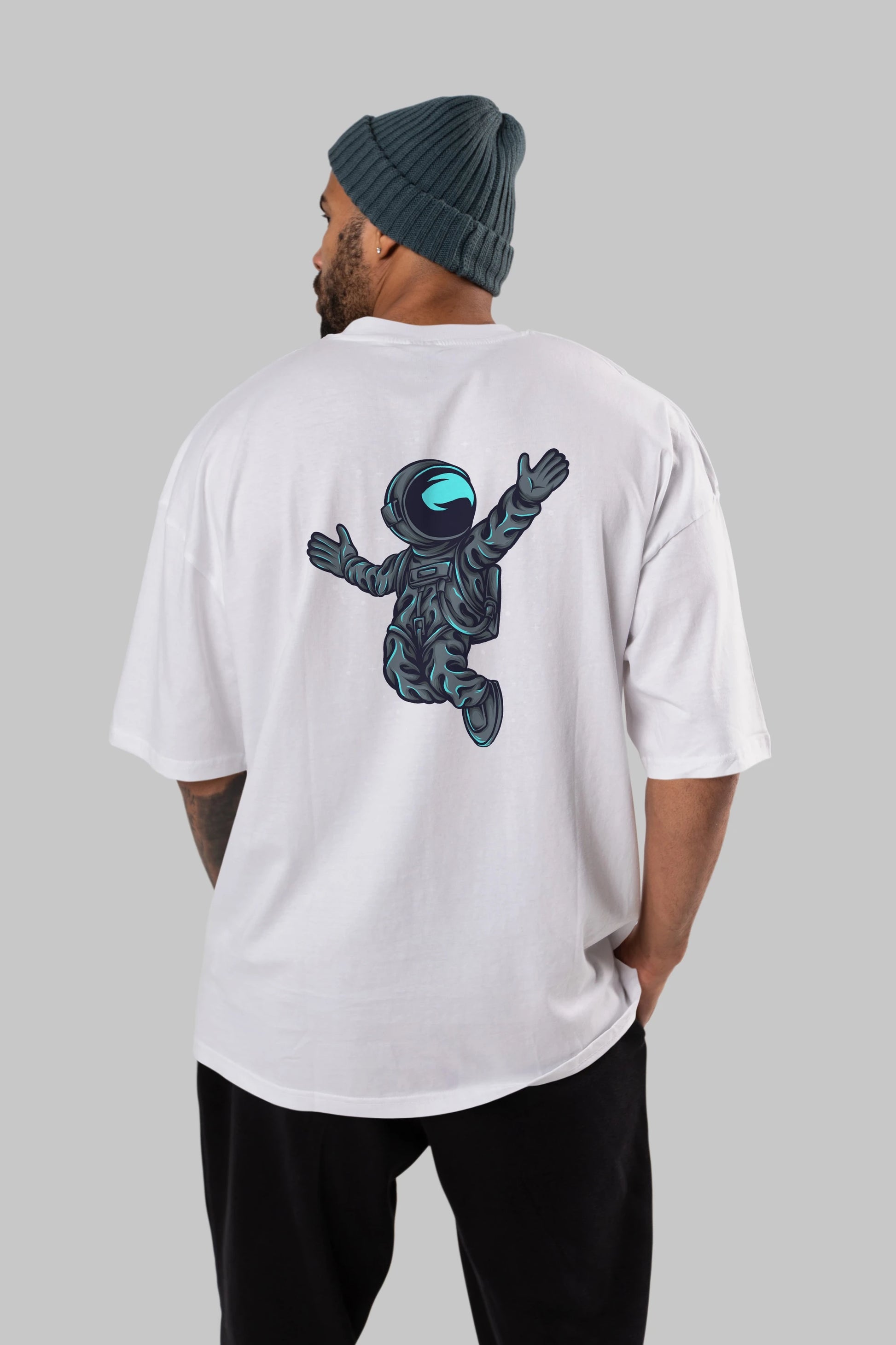 Happy Astronaut Arka Baskılı Oversize t-shirt Erkek Kadın Unisex