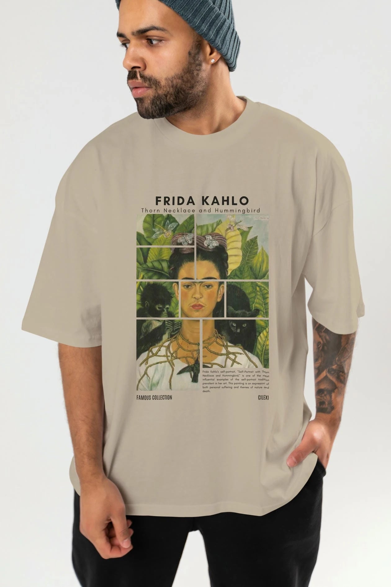 Frida Kahlo ön Baskılı Oversize t-shirt Erkek Kadın Bisiklet Yaka Pamuk tişort