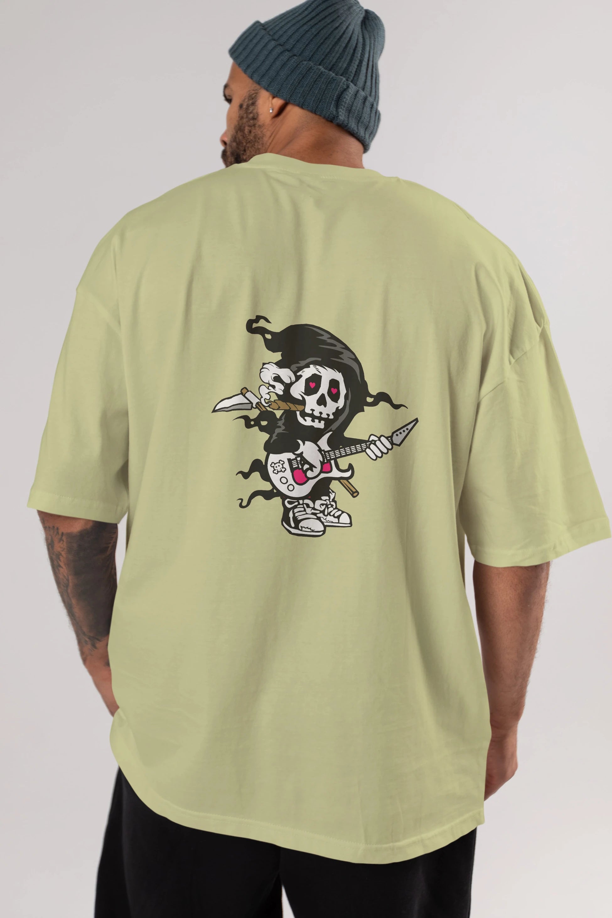 Grim Rockstar Arka Baskılı Oversize t-shirt Erkek Kadın Unisex %100 Pamuk tişort