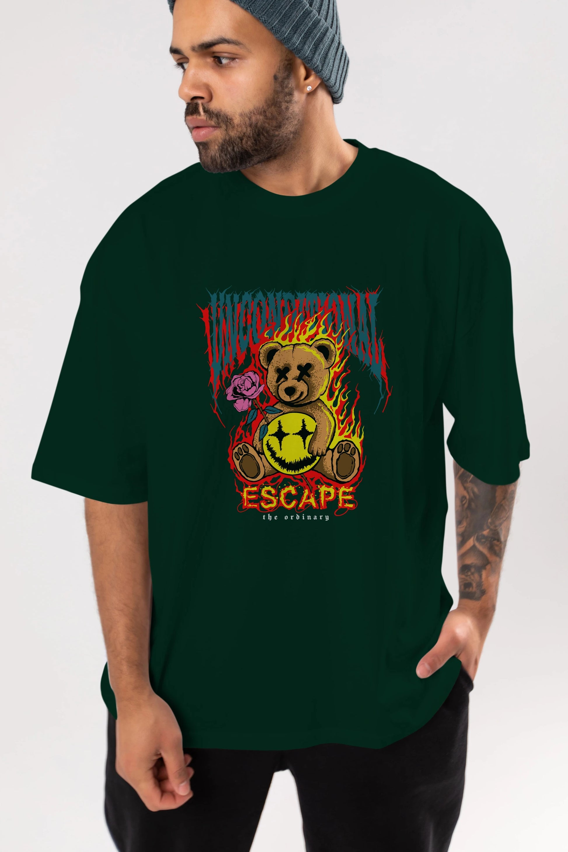 Escape Bear Ön Baskılı Oversize t-shirt Erkek Kadın Unisex