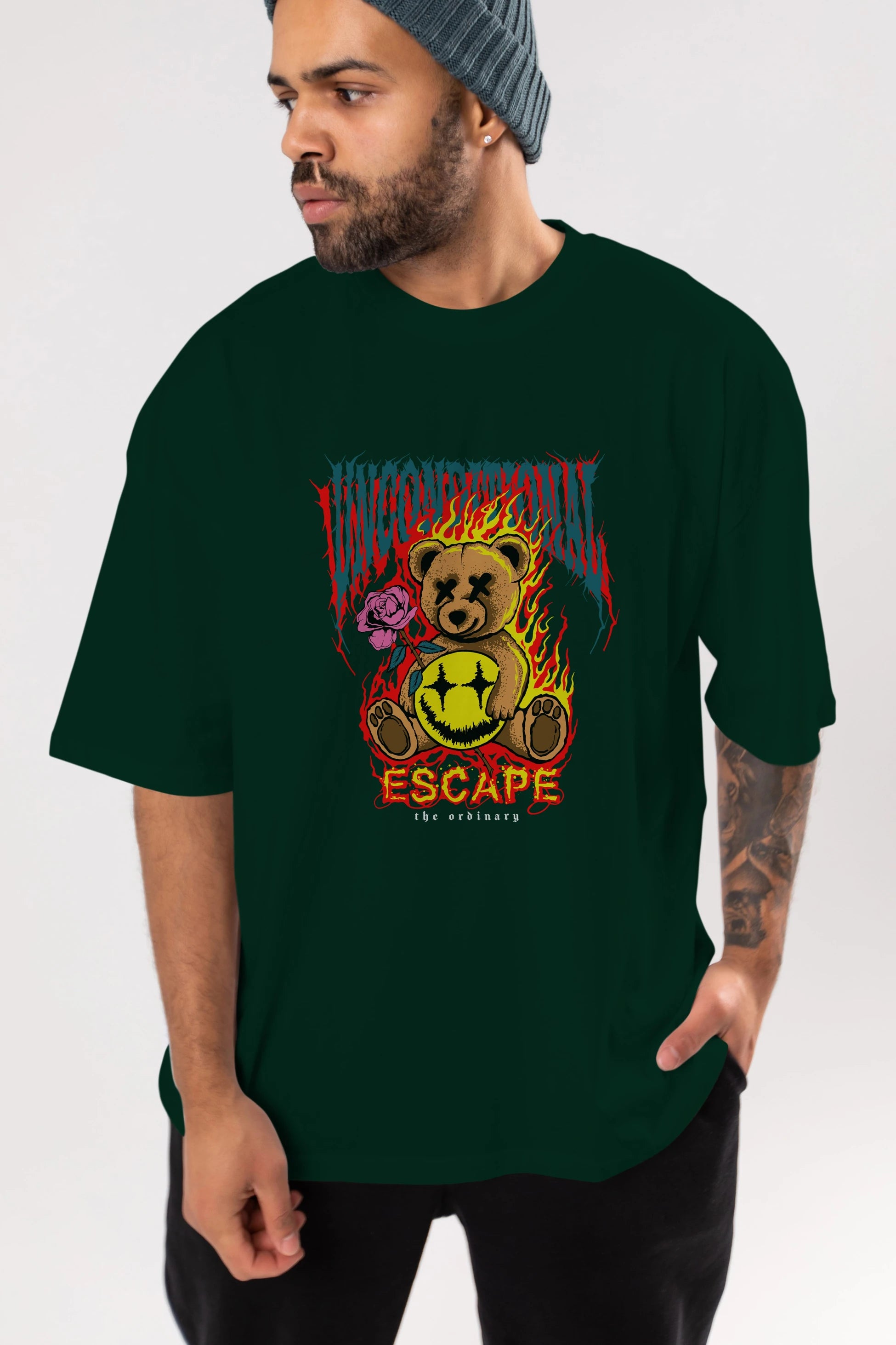 Escape Bear Ön Baskılı Oversize t-shirt Erkek Kadın Unisex