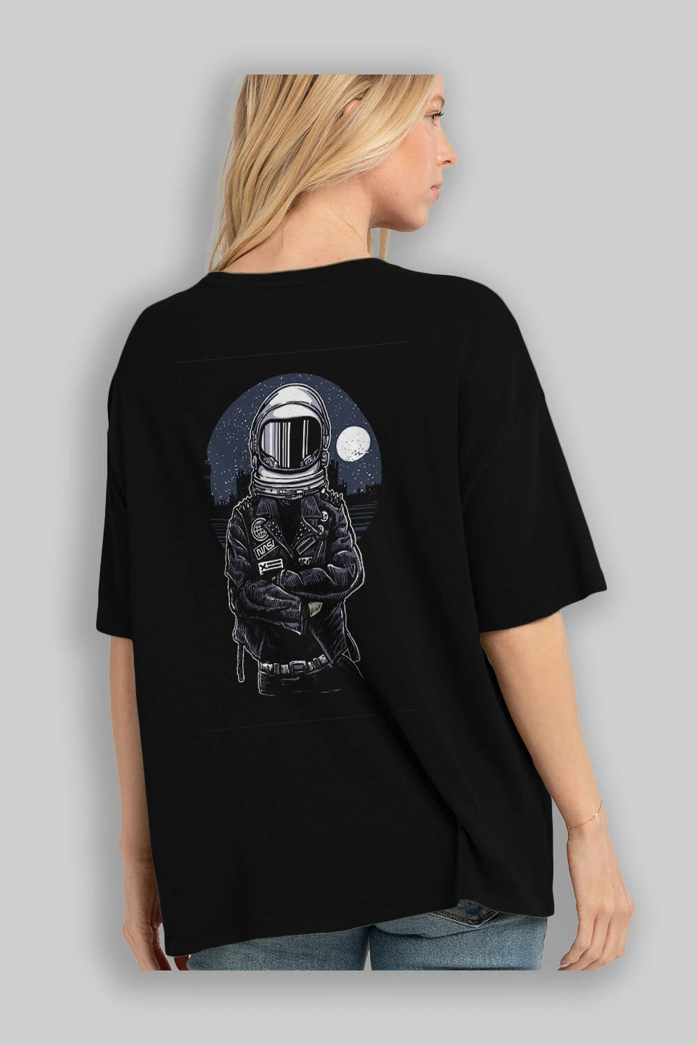 Astronaut Rebel Arka Baskılı Oversize t-shirt Erkek Kadın Unisex %100 Pamuk