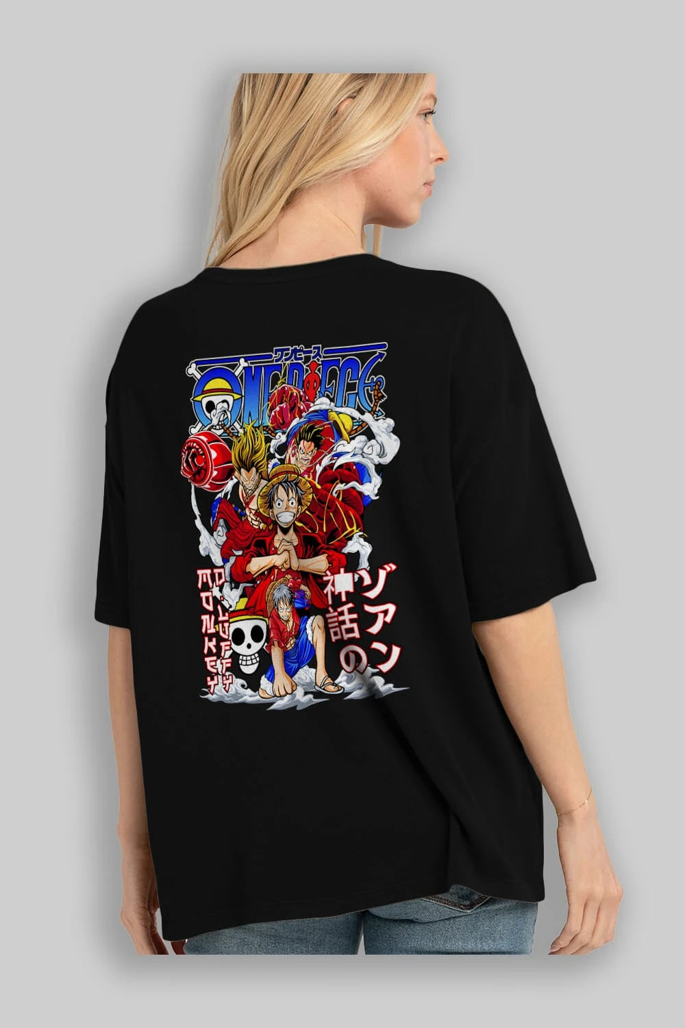 MONKEY D. LUFF-ONE PIECE 2 Anime Arka Baskılı Oversize t-shirt Erkek Kadın Unisex