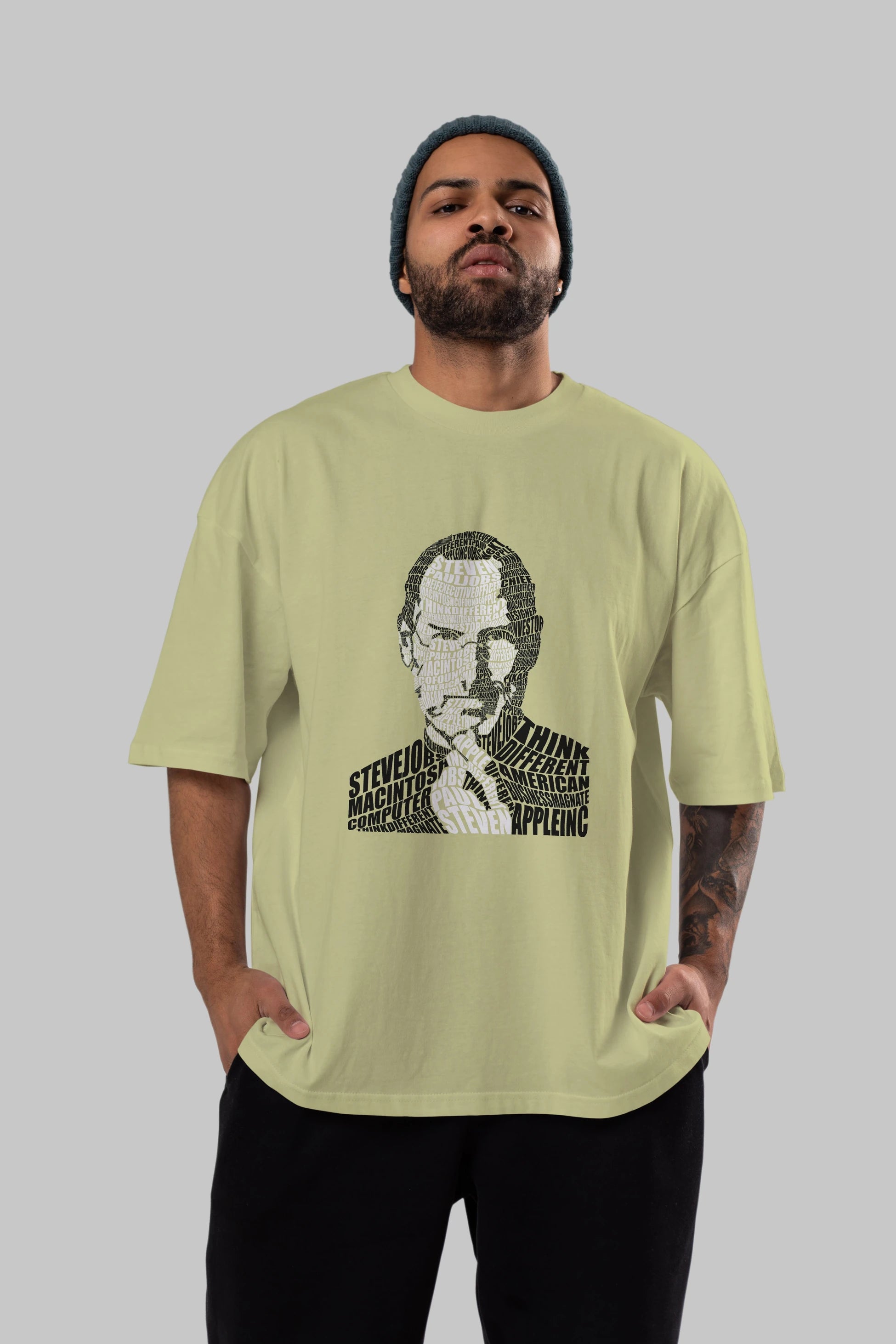 Steve Jobs Calligram Ön Baskılı Oversize t-shirt %100 pamuk Erkek Kadın Unisex