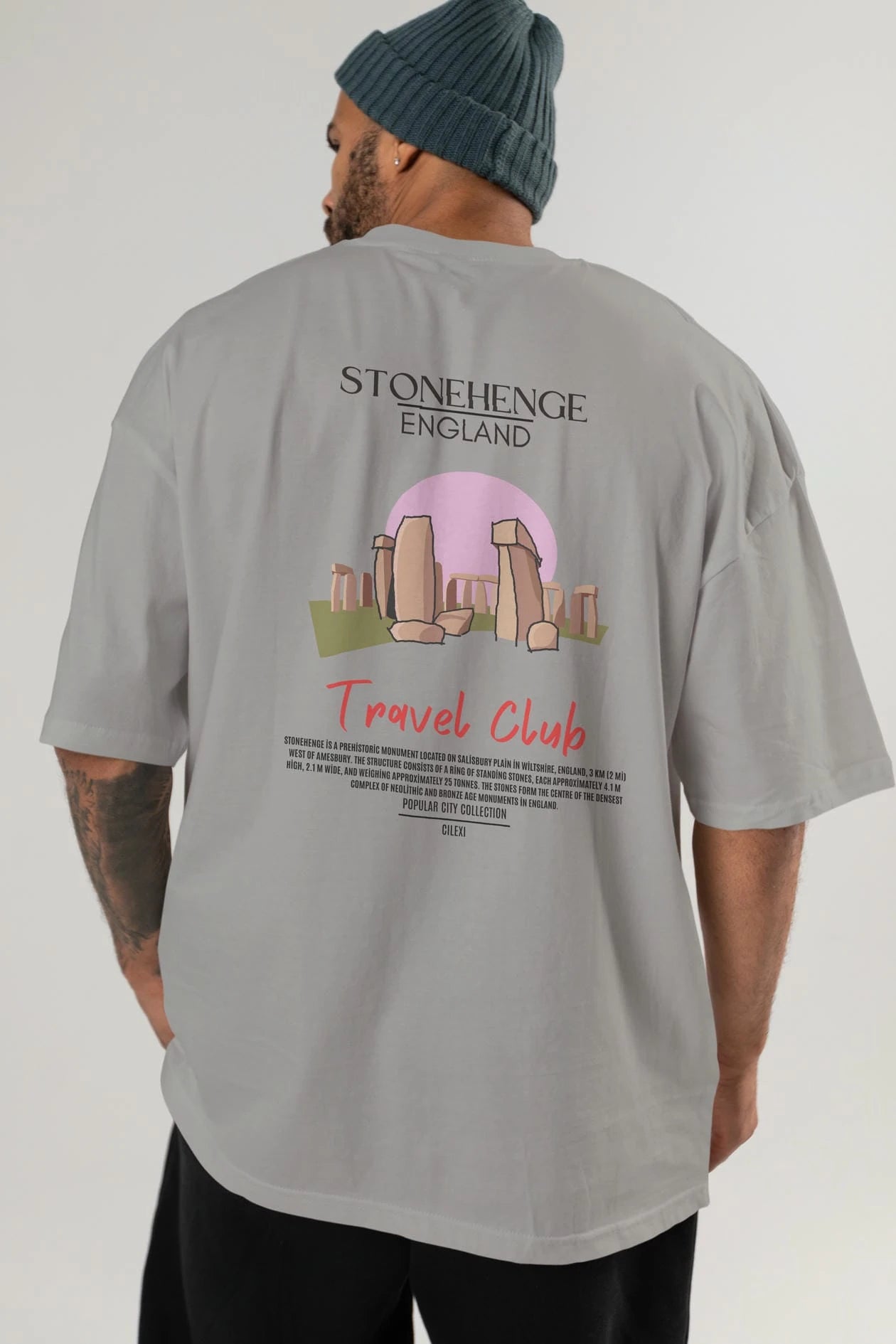 Stonehenge England Arka Baskılı Oversize t-shirt Erkek Kadın Pamuk Bisiklet Yaka tişort