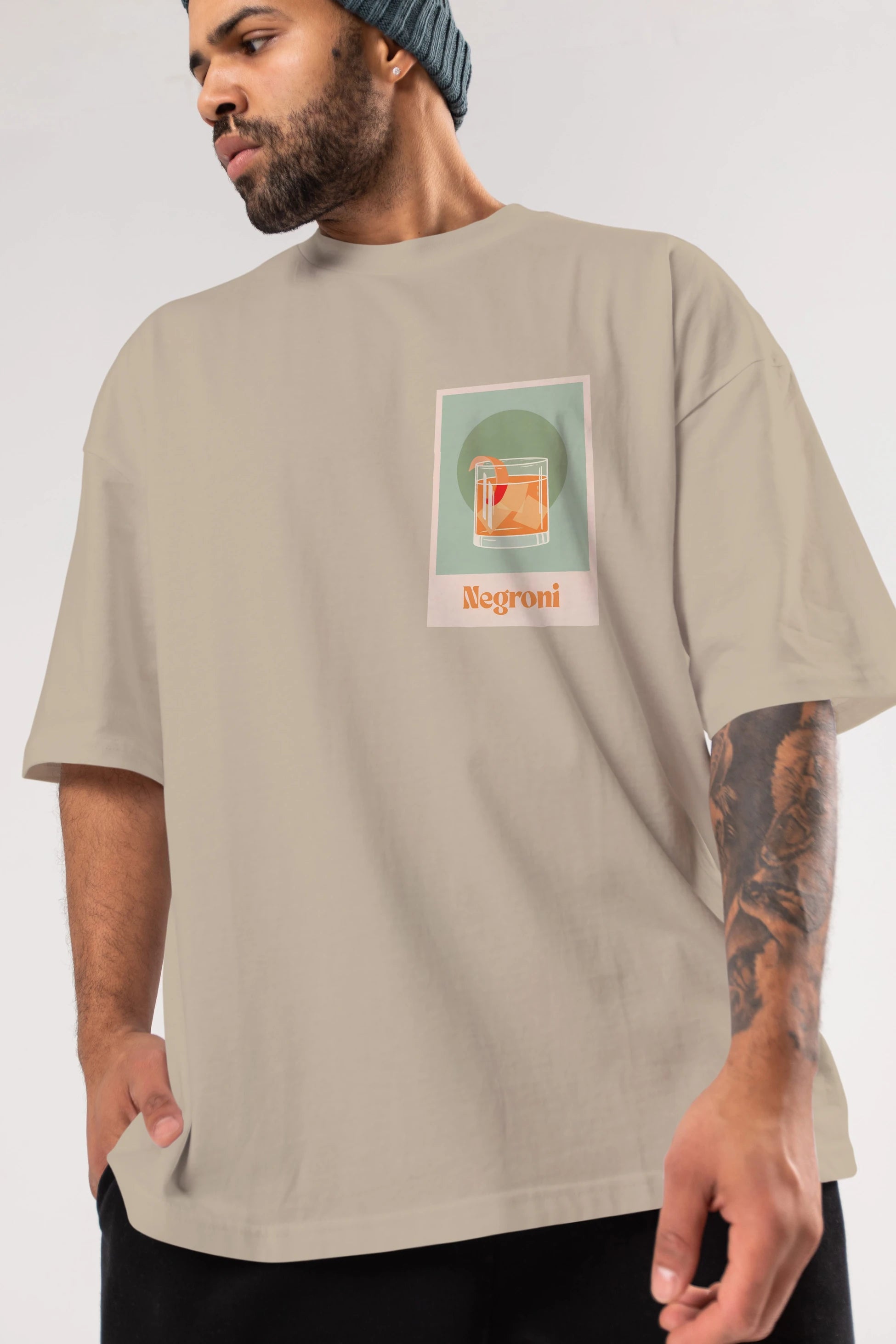 Negroni 5 Ön Sol Baskılı Oversize t-shirt Erkek Kadın Unisex %100 Pamuk Bisiklet Yaka tişort