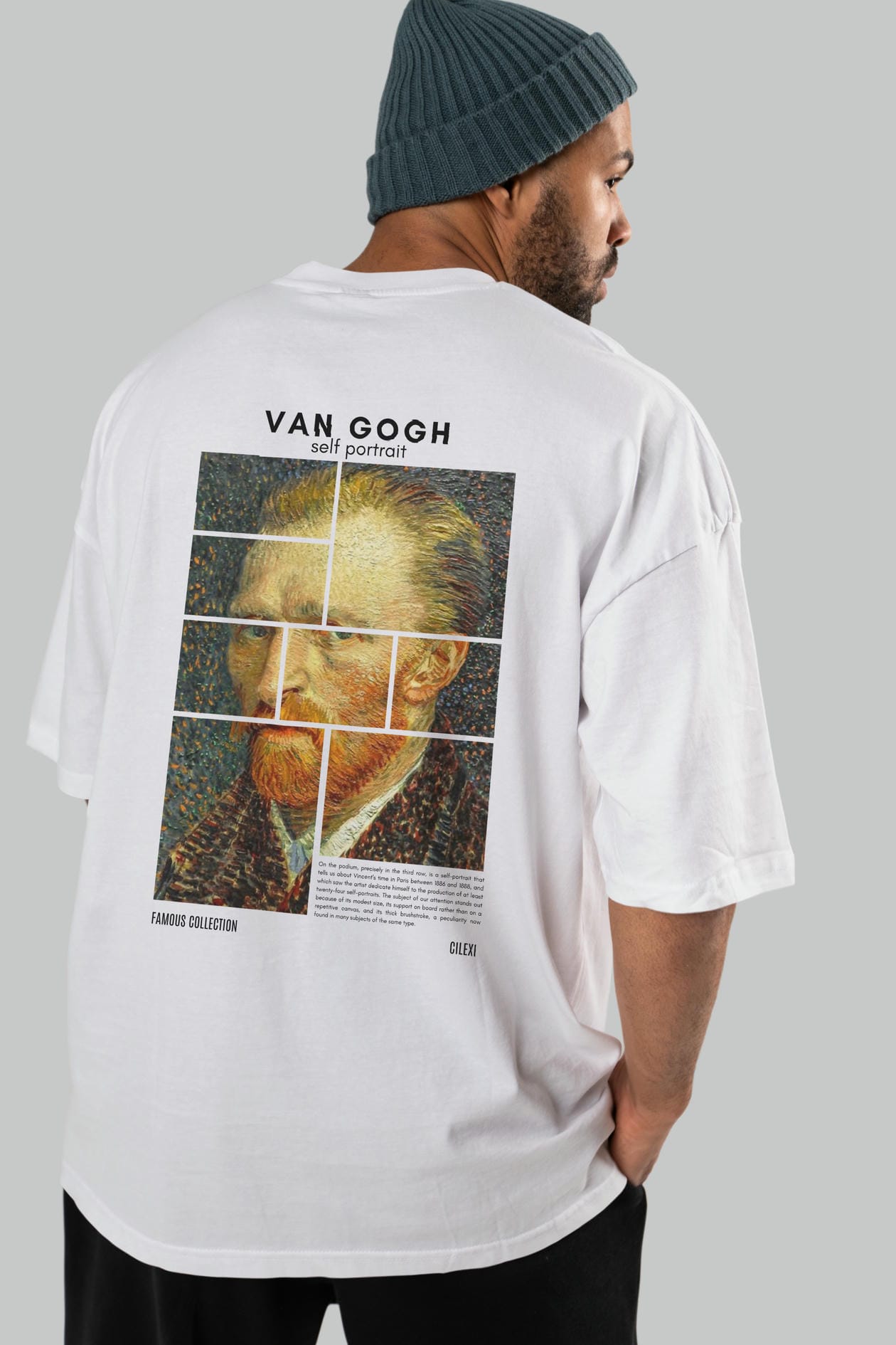 Van Gogh Self Portrait Arka Baskılı Oversize t-shirt Erkek Kadın Bisiklet Yaka Pamuk tişort
