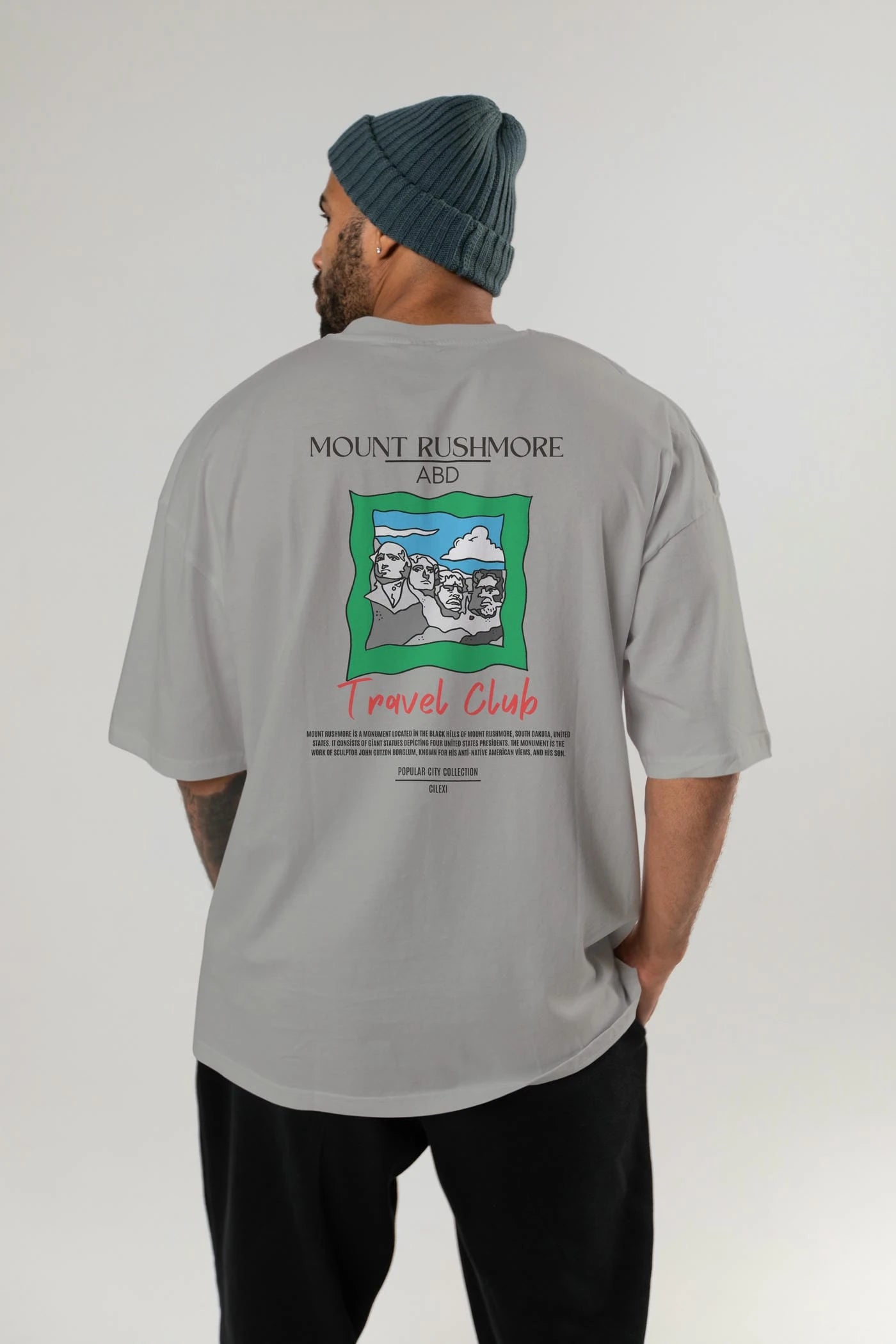 Mount Rushmore ABD Arka Baskılı Oversize t-shirt Erkek Kadın Pamuk Bisiklet Yaka tişort