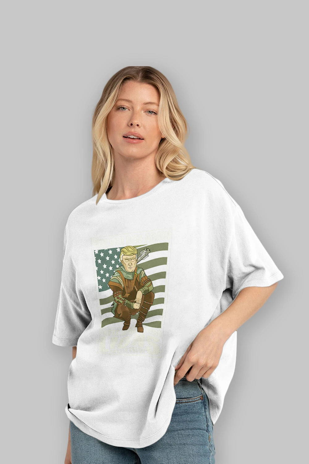 Robin Hood Trump Ön Baskılı Oversize t-shirt Erkek Kadın Unisex %100 Pamuk tişort