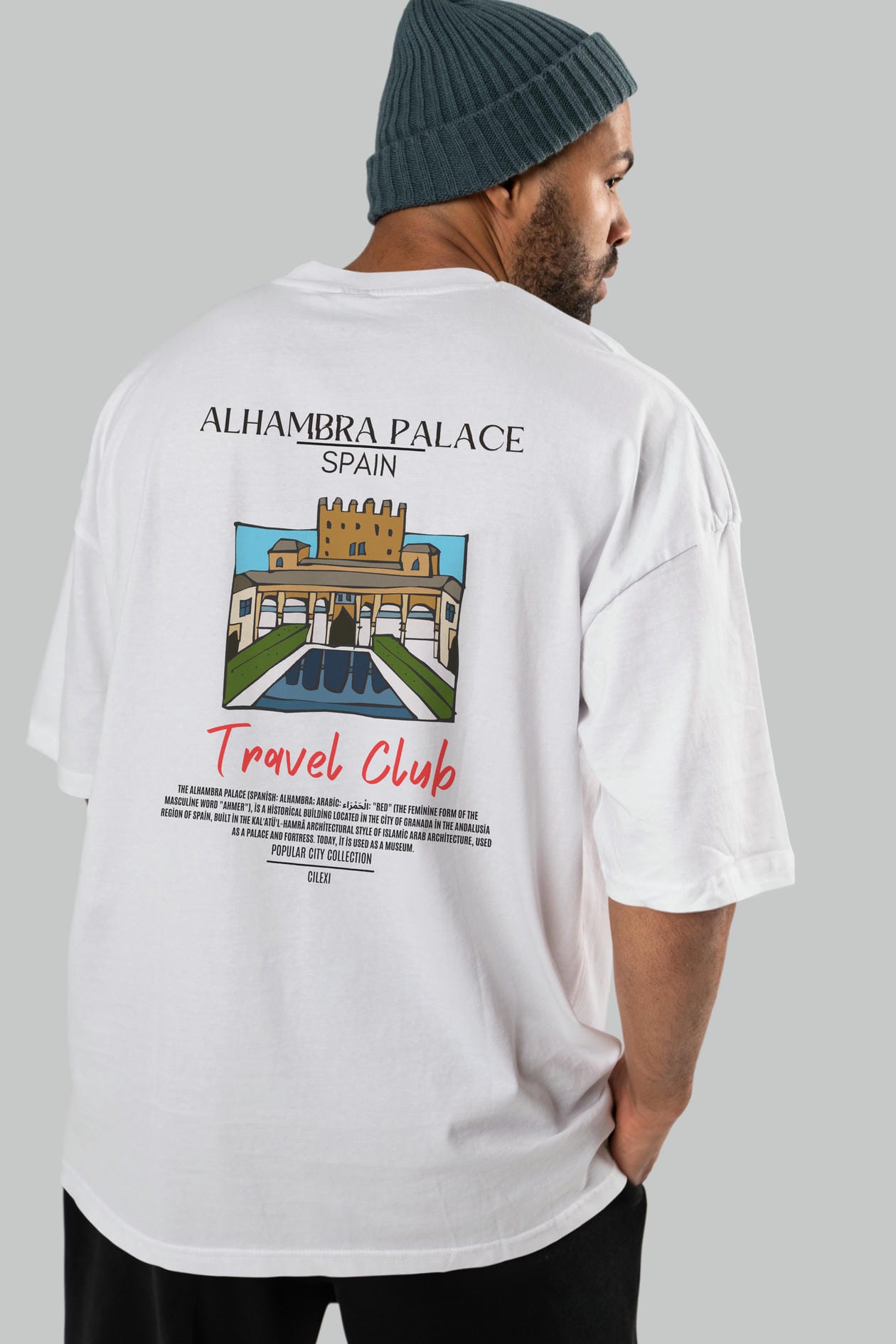 Alhambra Palace Spain Arka Baskılı Oversize t-shirt Erkek Kadın Pamuk Bisiklet Yaka tişort
